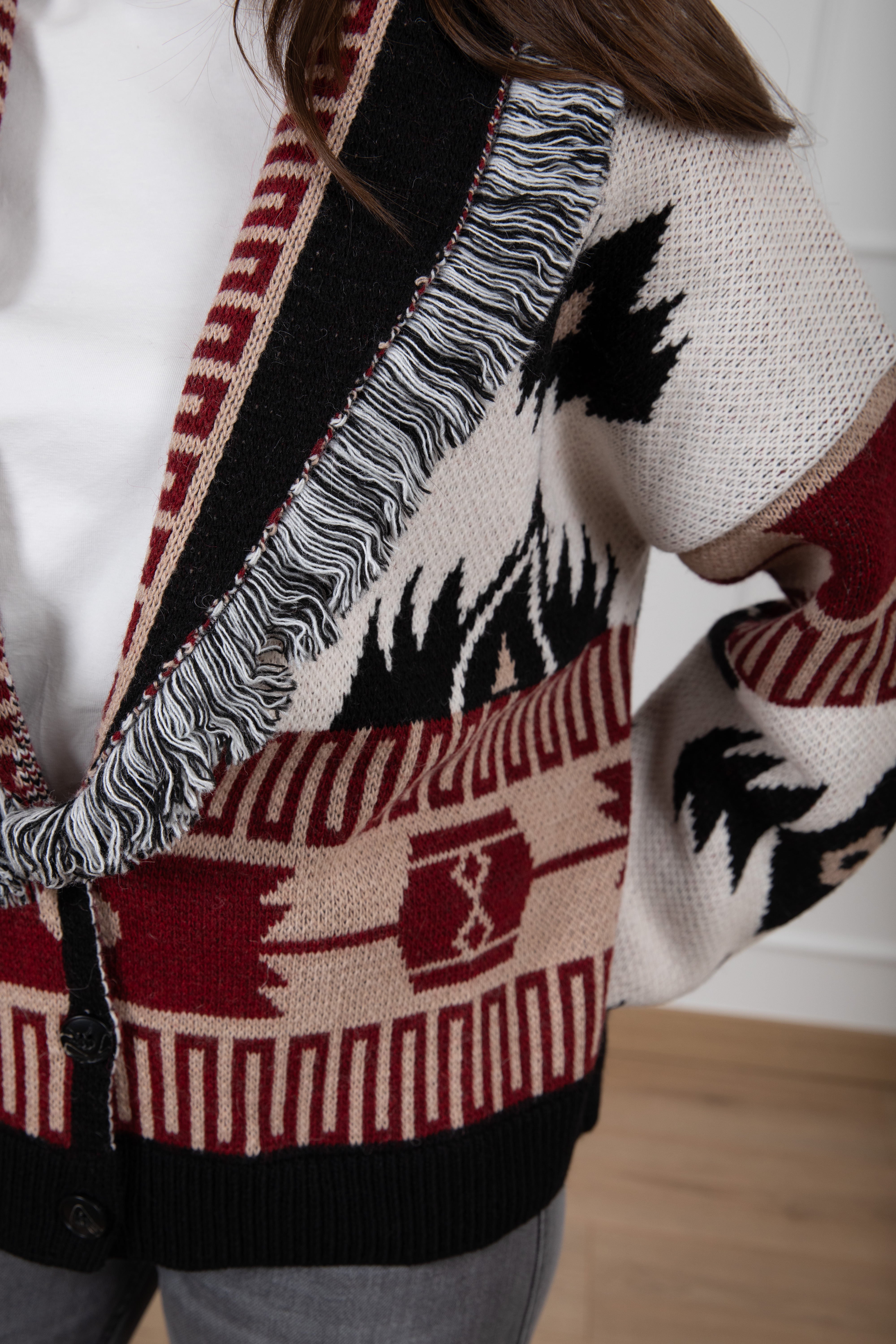 Cardigan cropped motivo etnico ViCOLO
