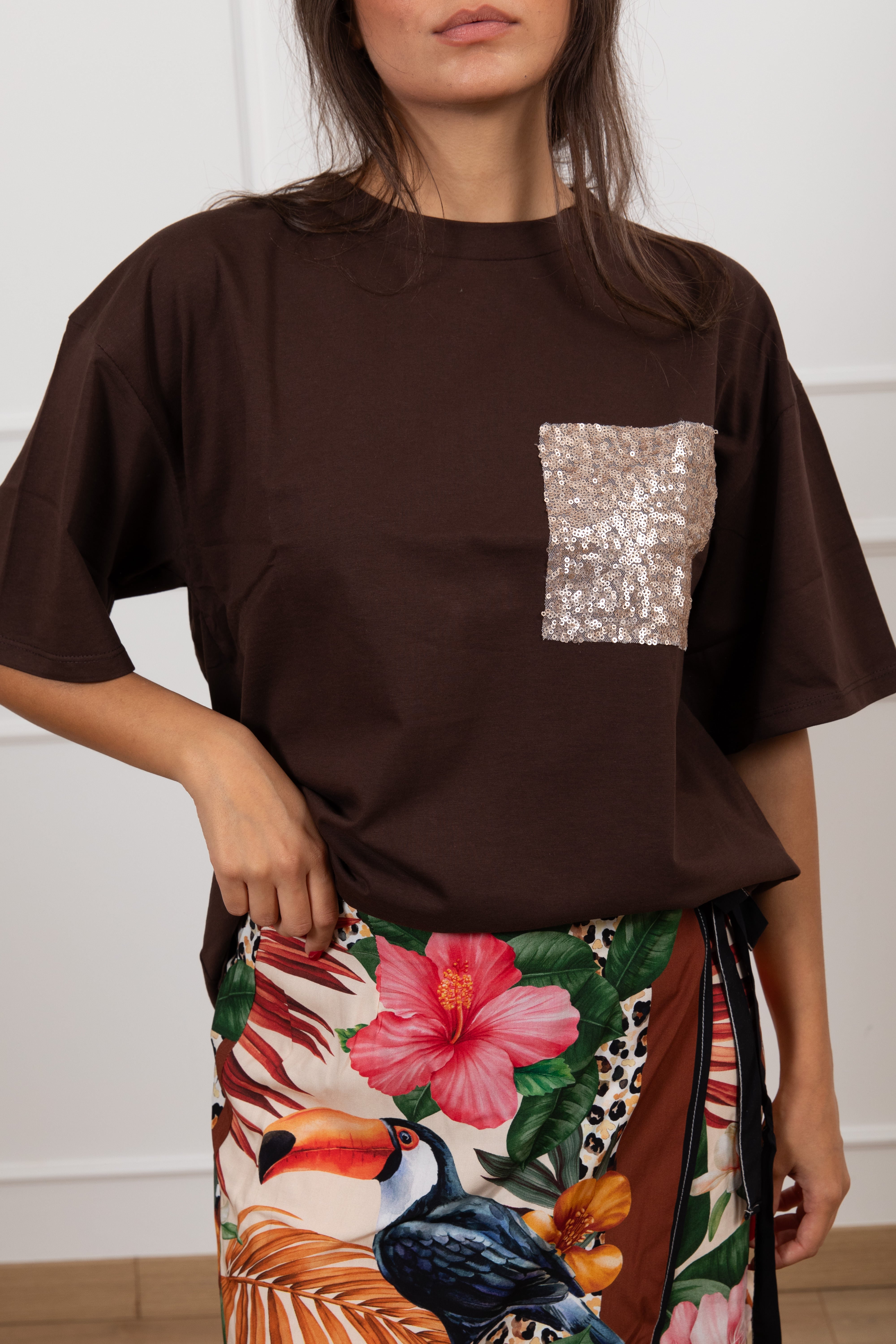 T-shirt over-size con tasca paillettes Susy Mix