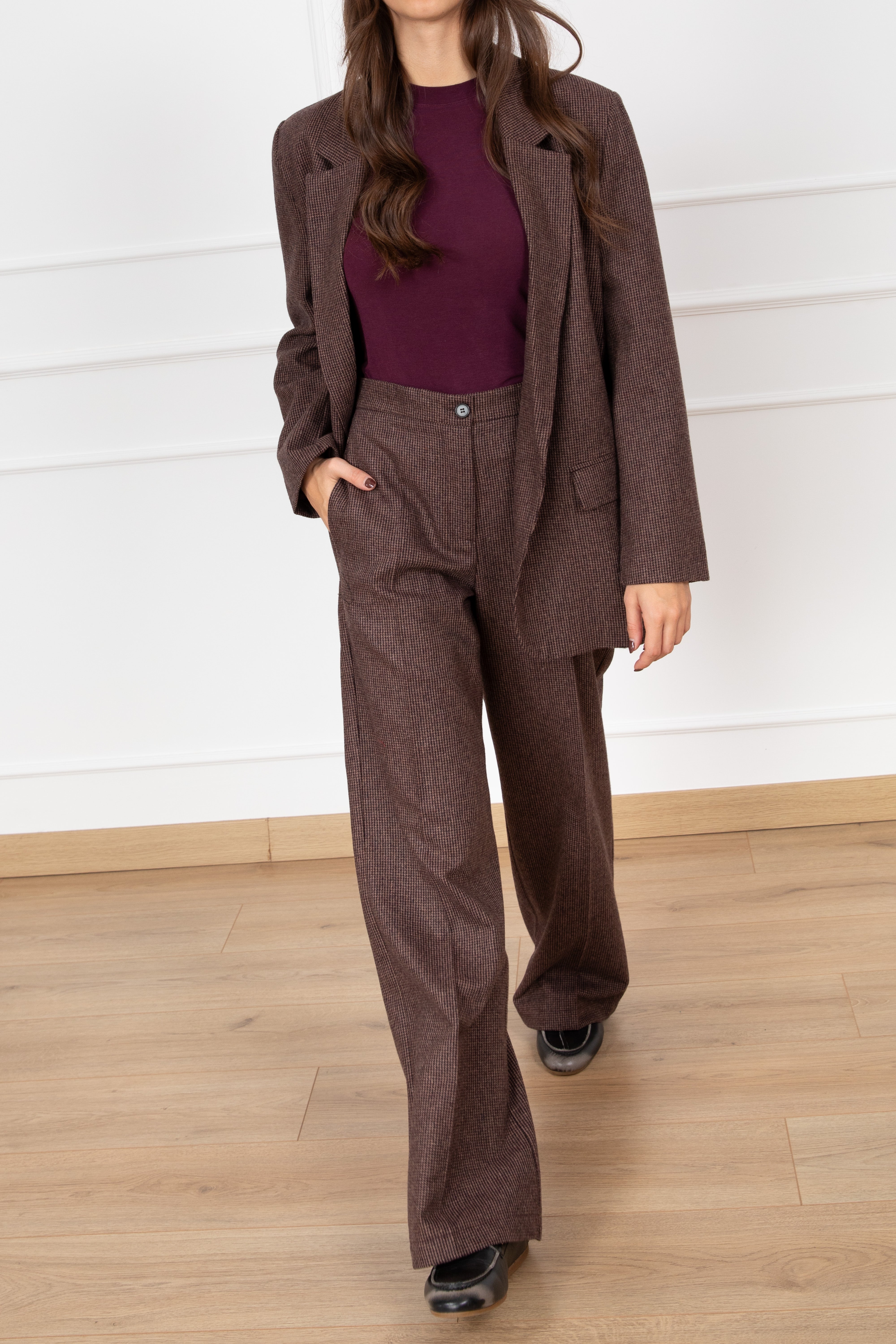 Pantalone gamba dritta micro pied de poule bordeaux ViCOLO