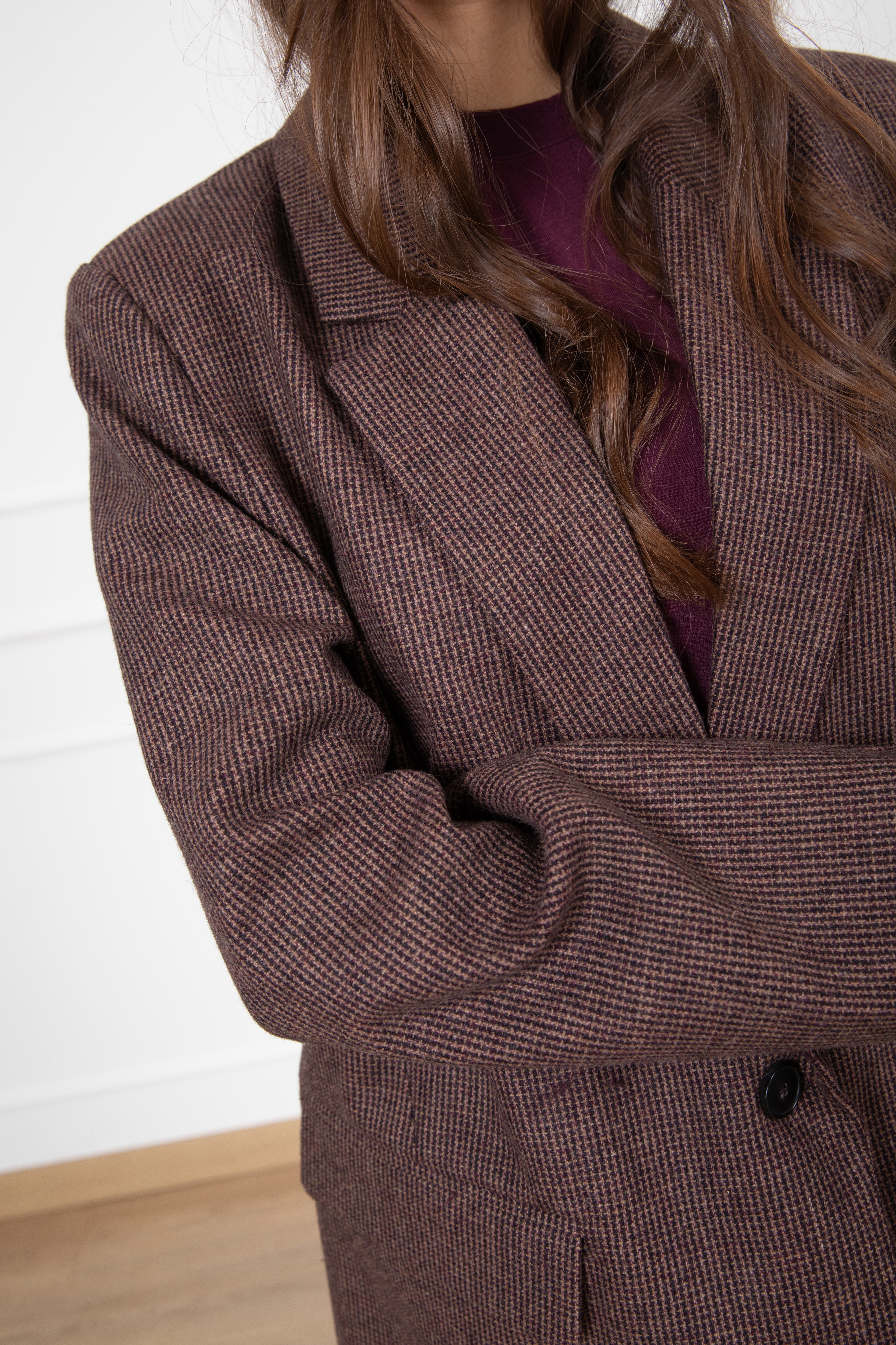 Giacca oversize micro pied de poule bordeaux ViCOLO