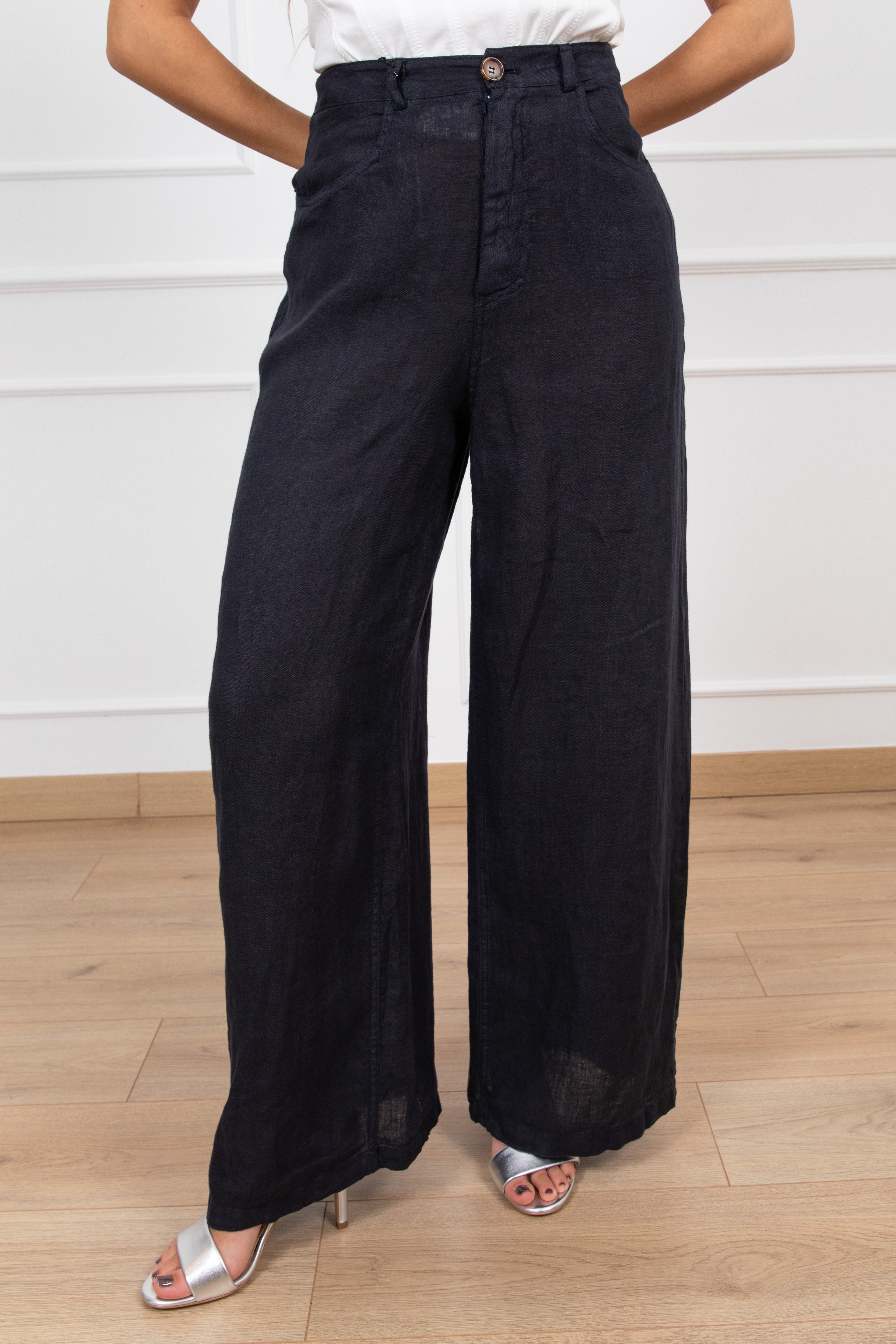 Pantalone gamba larga 5 tasche 100% lino Tensione IN