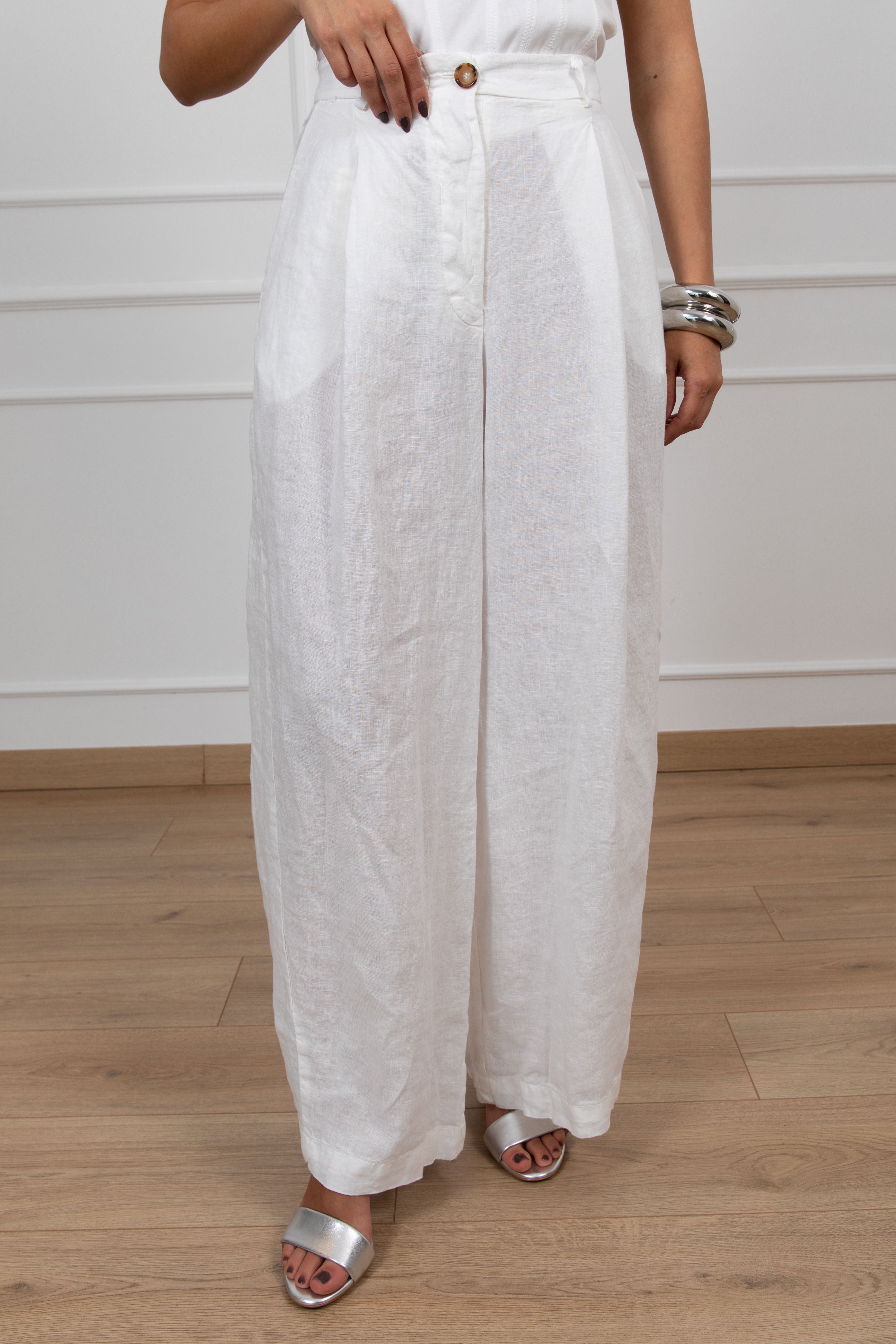 Pantalone 100% lino con pinces e tasca a patta Tensione IN