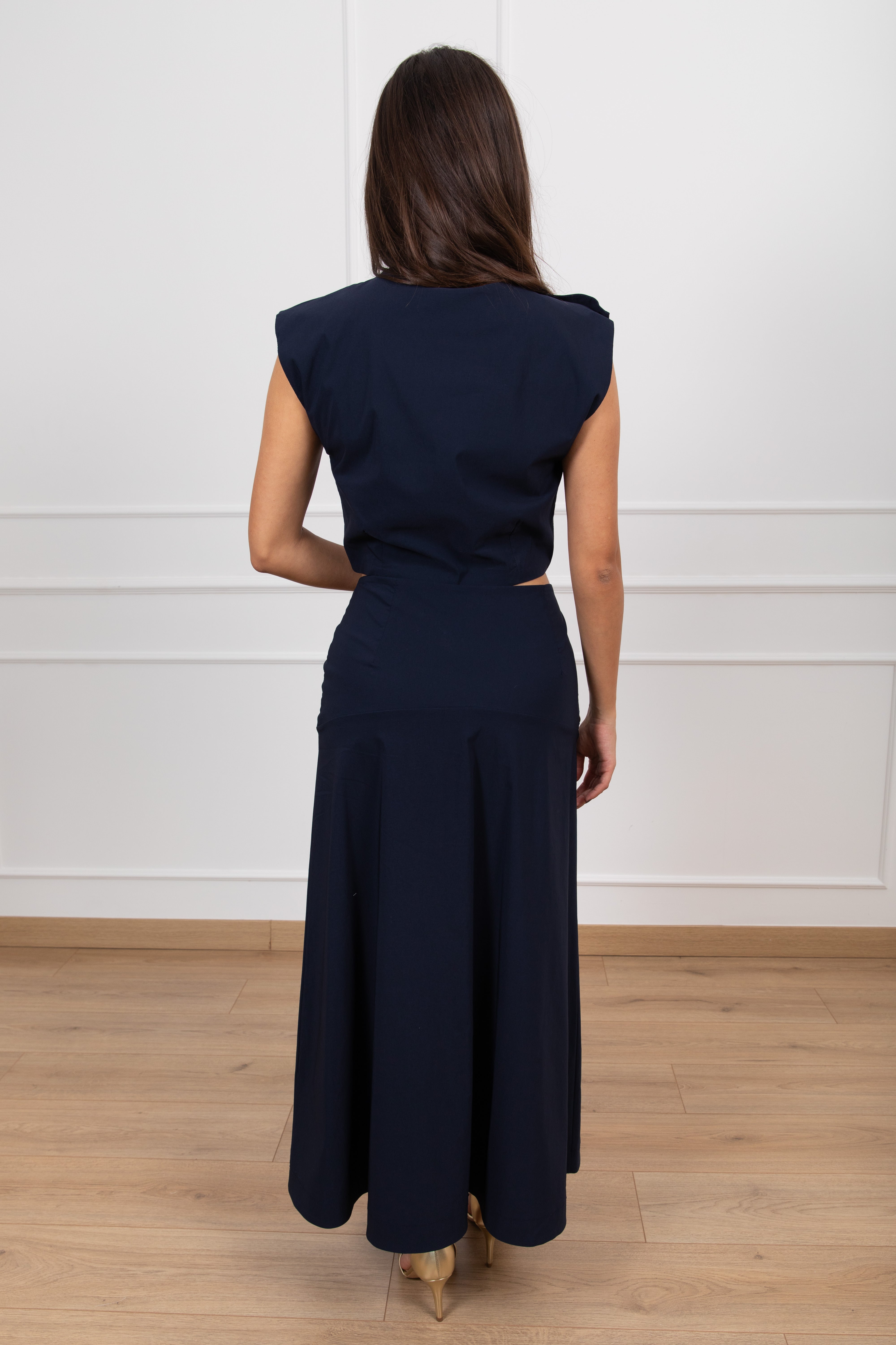 Coordinato blusa e gonna ampia con bottoni oro Motel