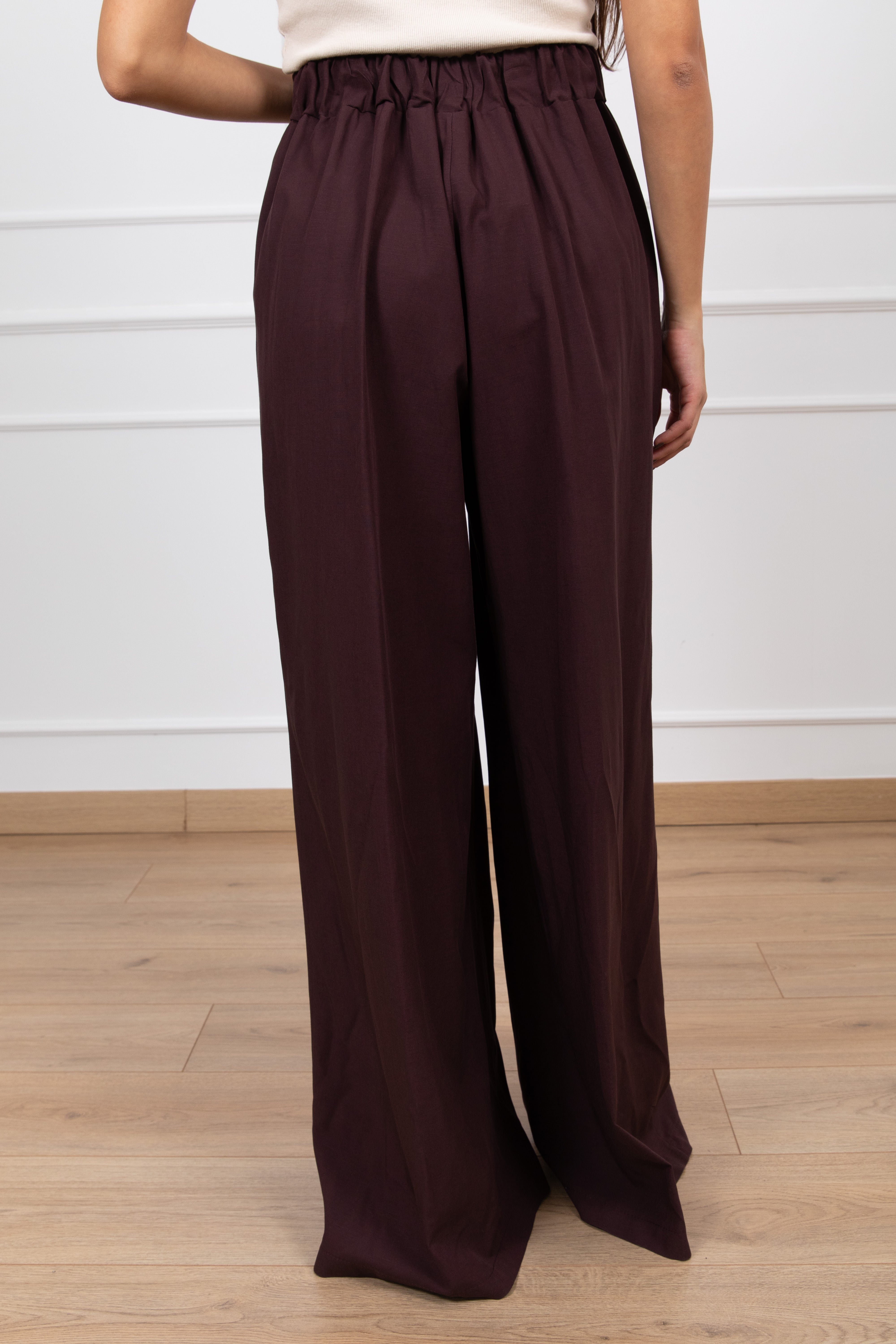 Pantalone a palazzo in lino e viscosa con elastico Susy Mix