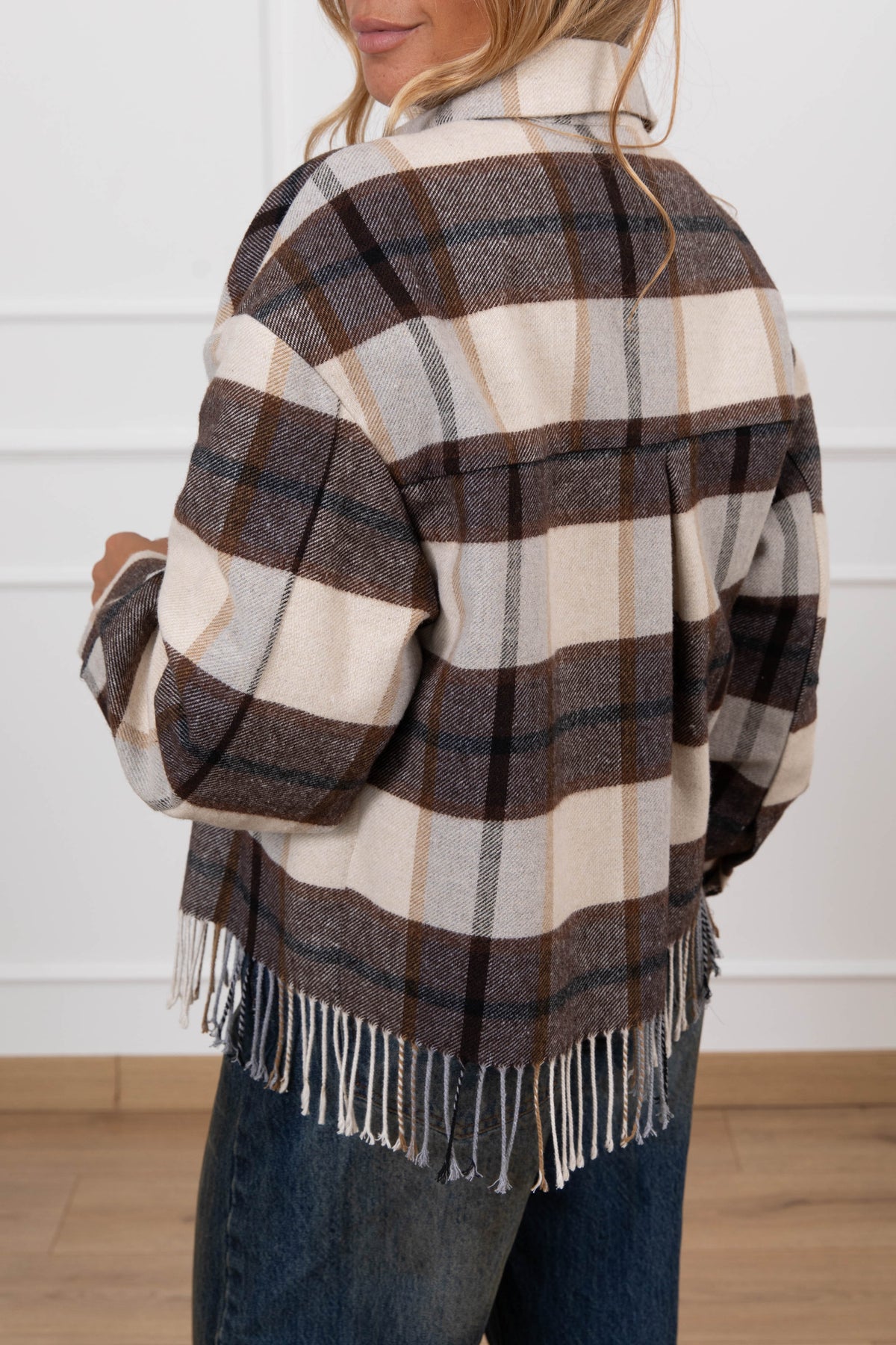 Camicia check in flanella con frange variante moro/burro ViCOLO