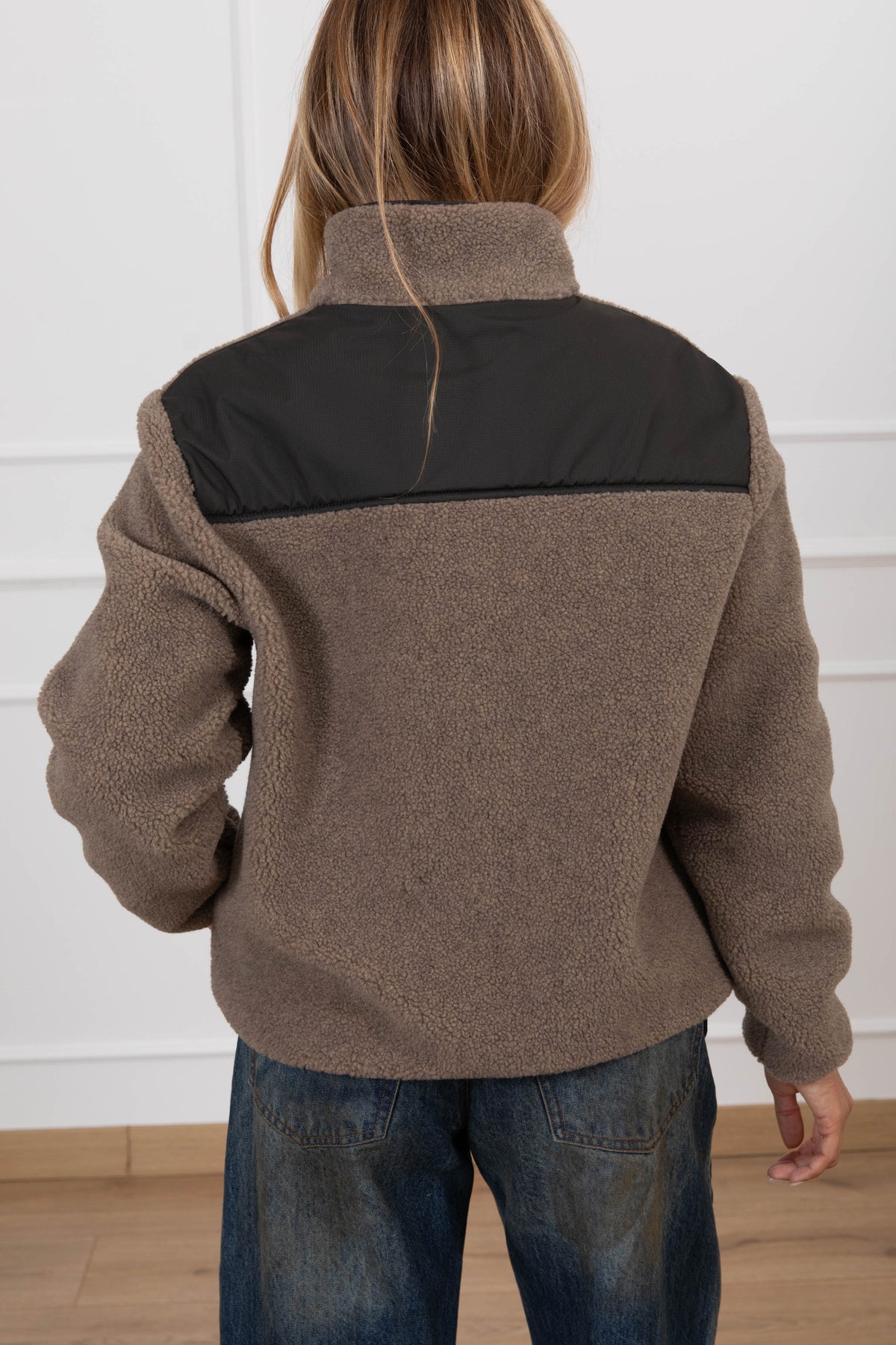Giacca teddy mezza-zip variante tortora ViCOLO