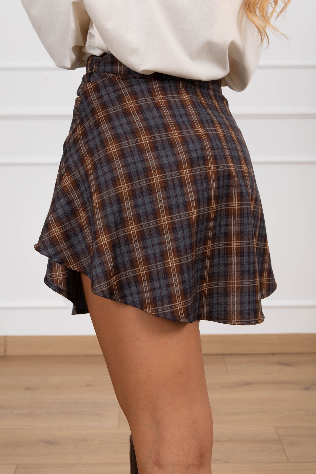 Mini-gonna check con effetto camicia annodata Haveone