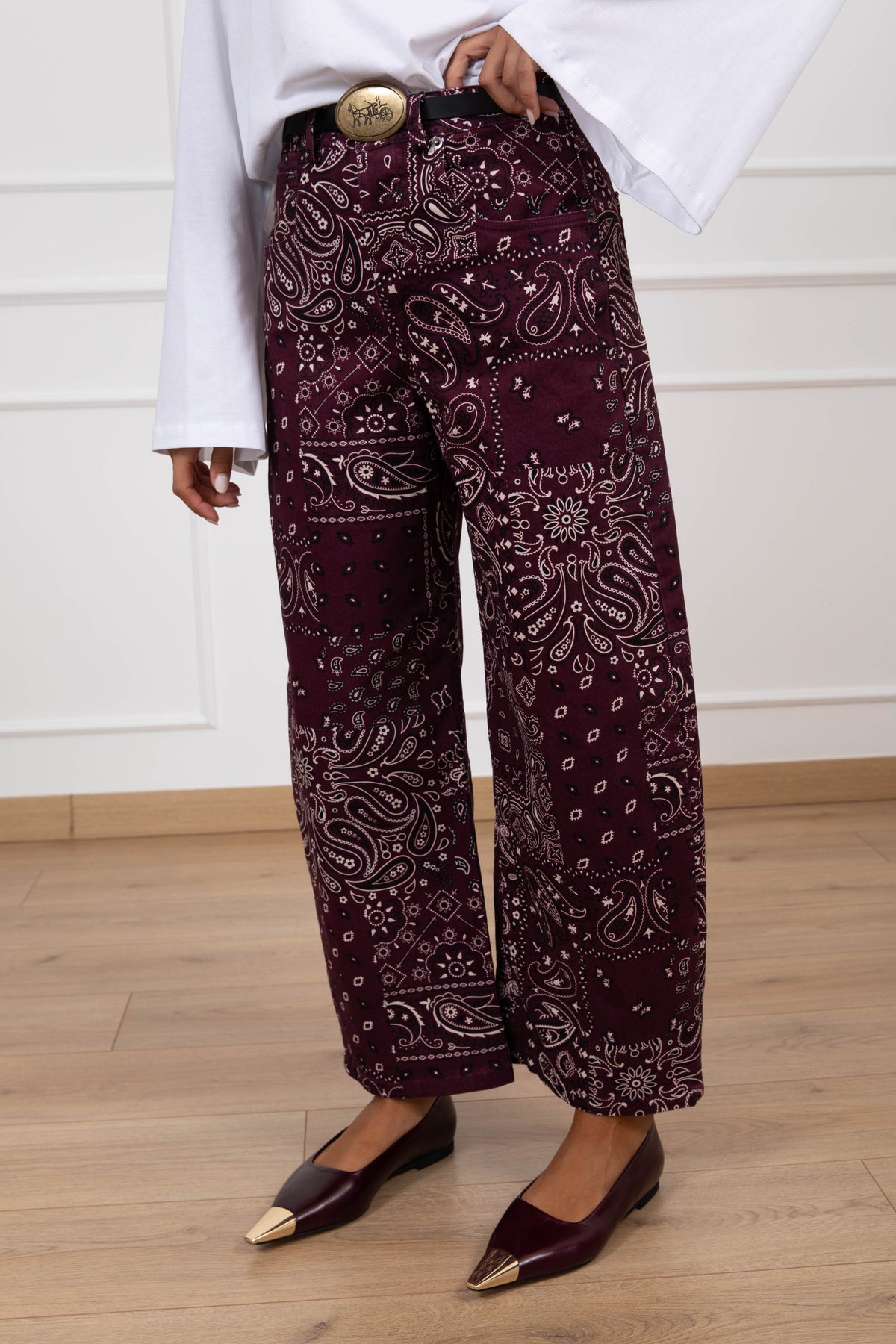 Pantalone 5 tasche fantasia bandana variante vino Tensione IN