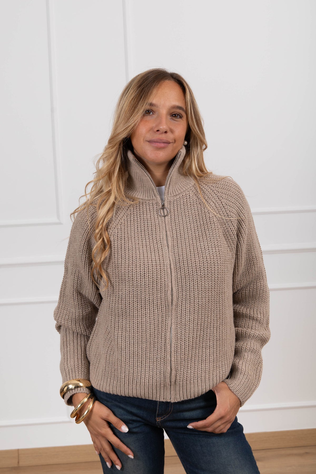 Giacca in maglia con zip variante beige Haveone