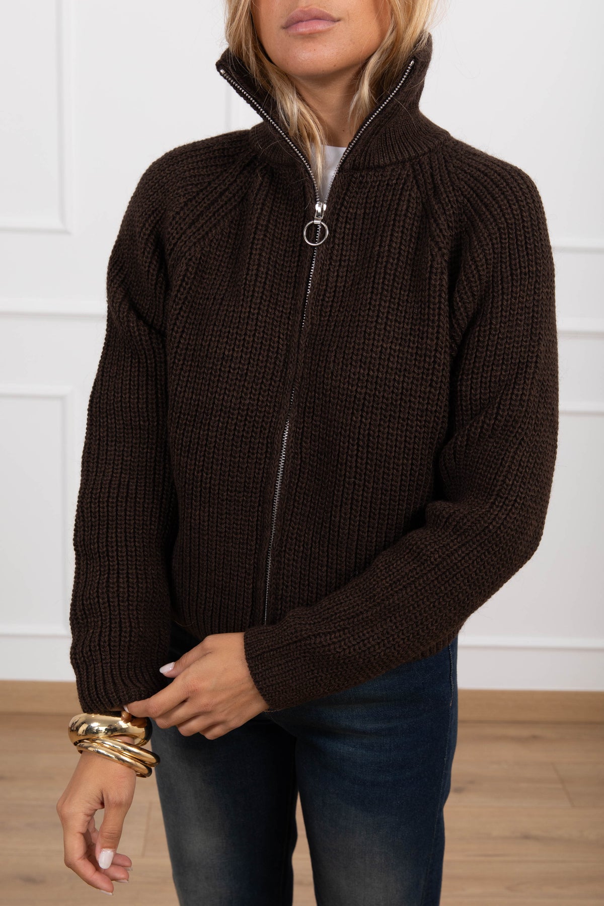Giacca in maglia con zip variante moro Haveone