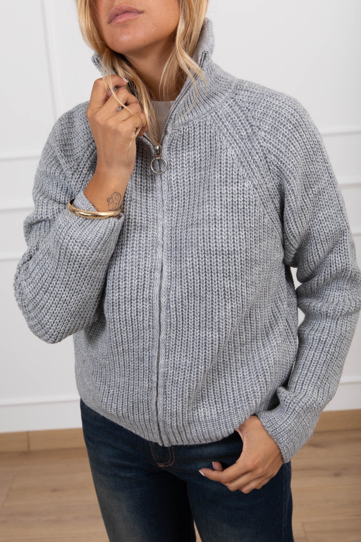 Giacca in maglia con zip variante grigio Haveone