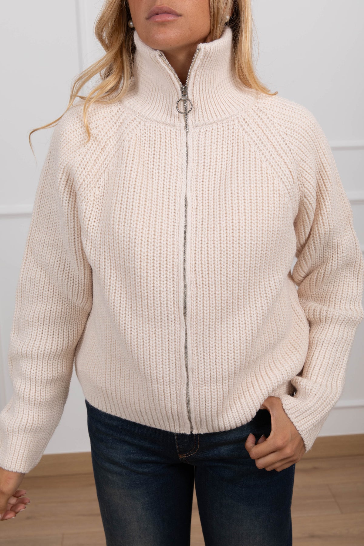 Giacca in maglia con zip variante panna Haveone