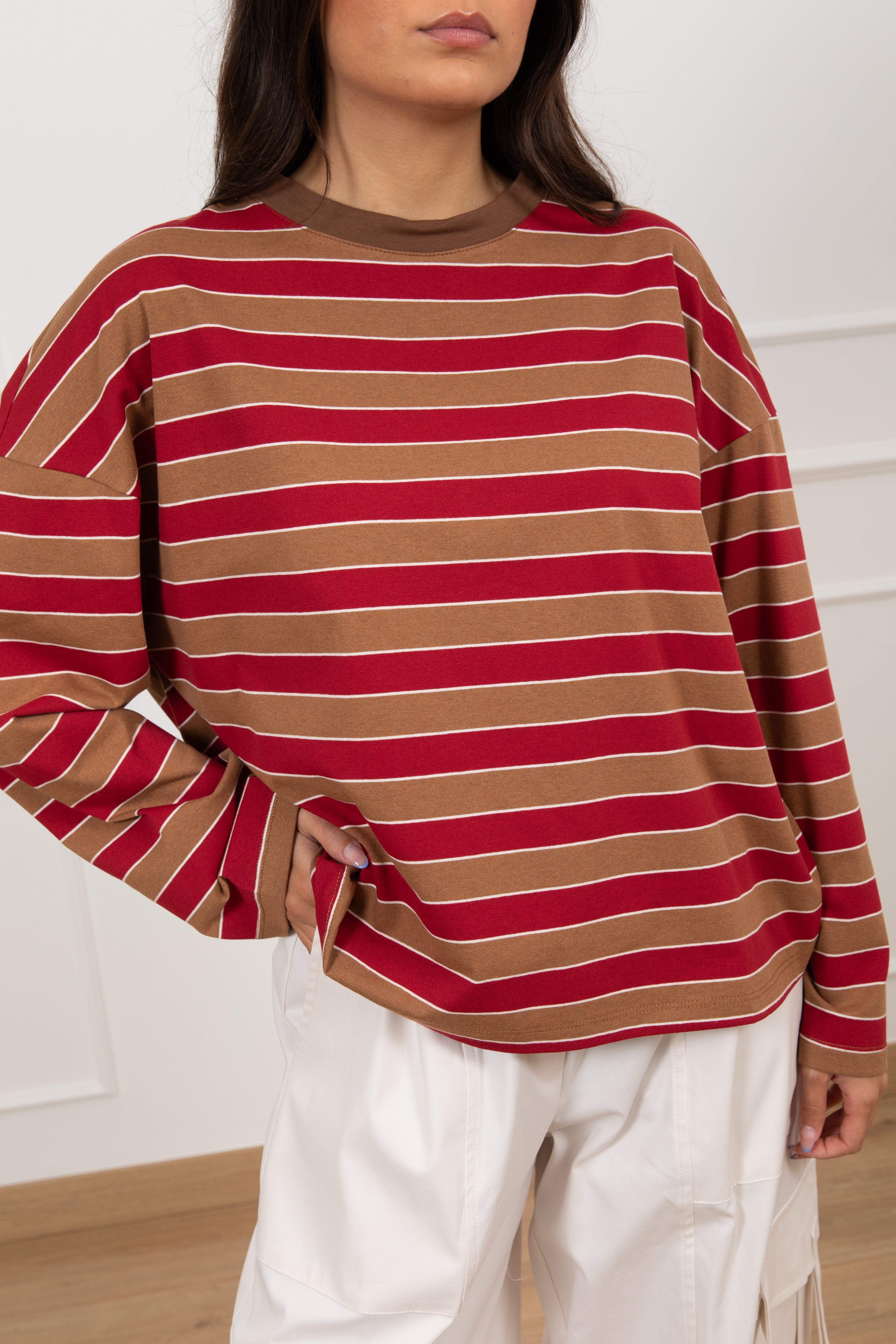 T-shirt manica lunga a righe larghe Tensione IN