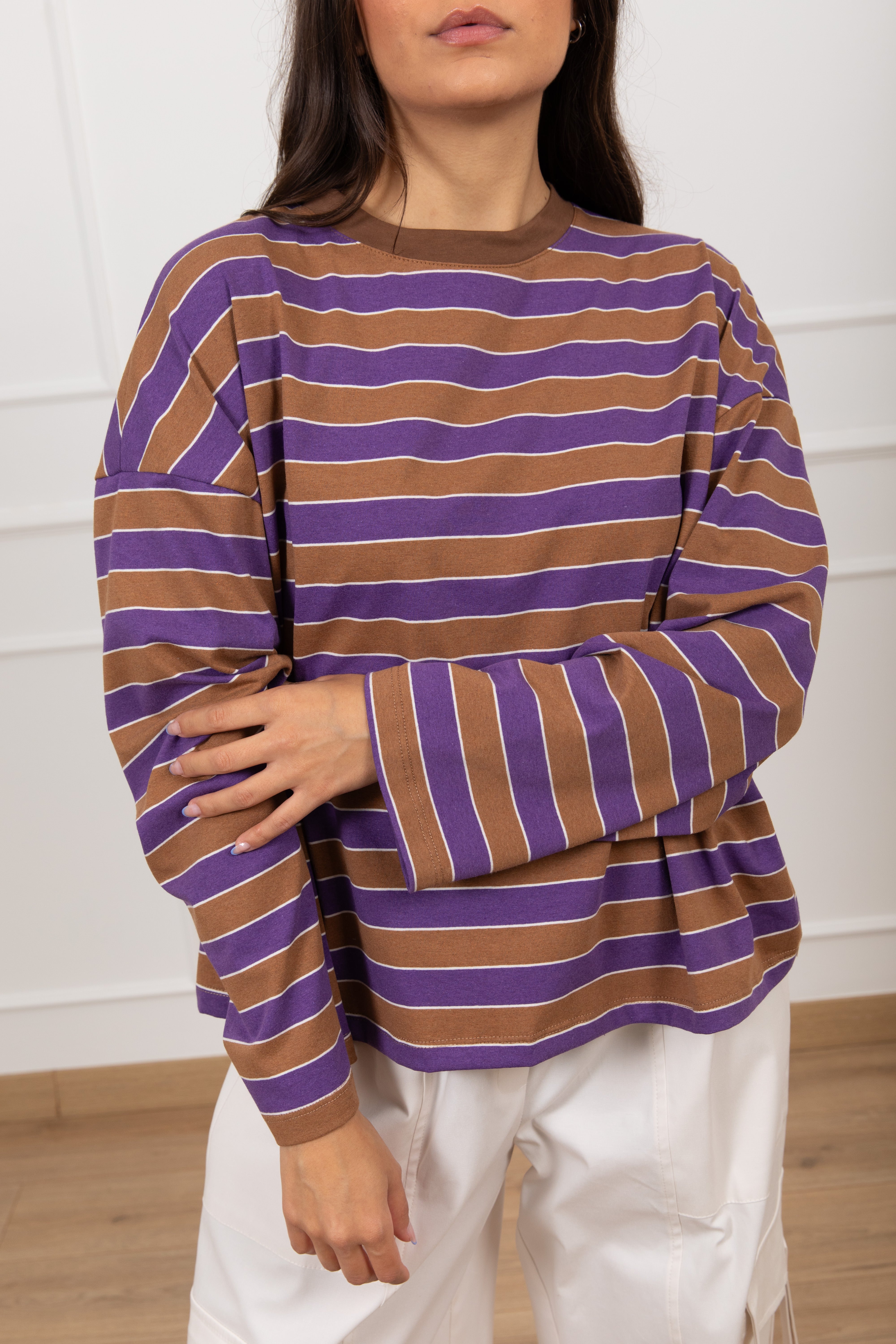 T-shirt manica lunga a righe larghe Tensione IN