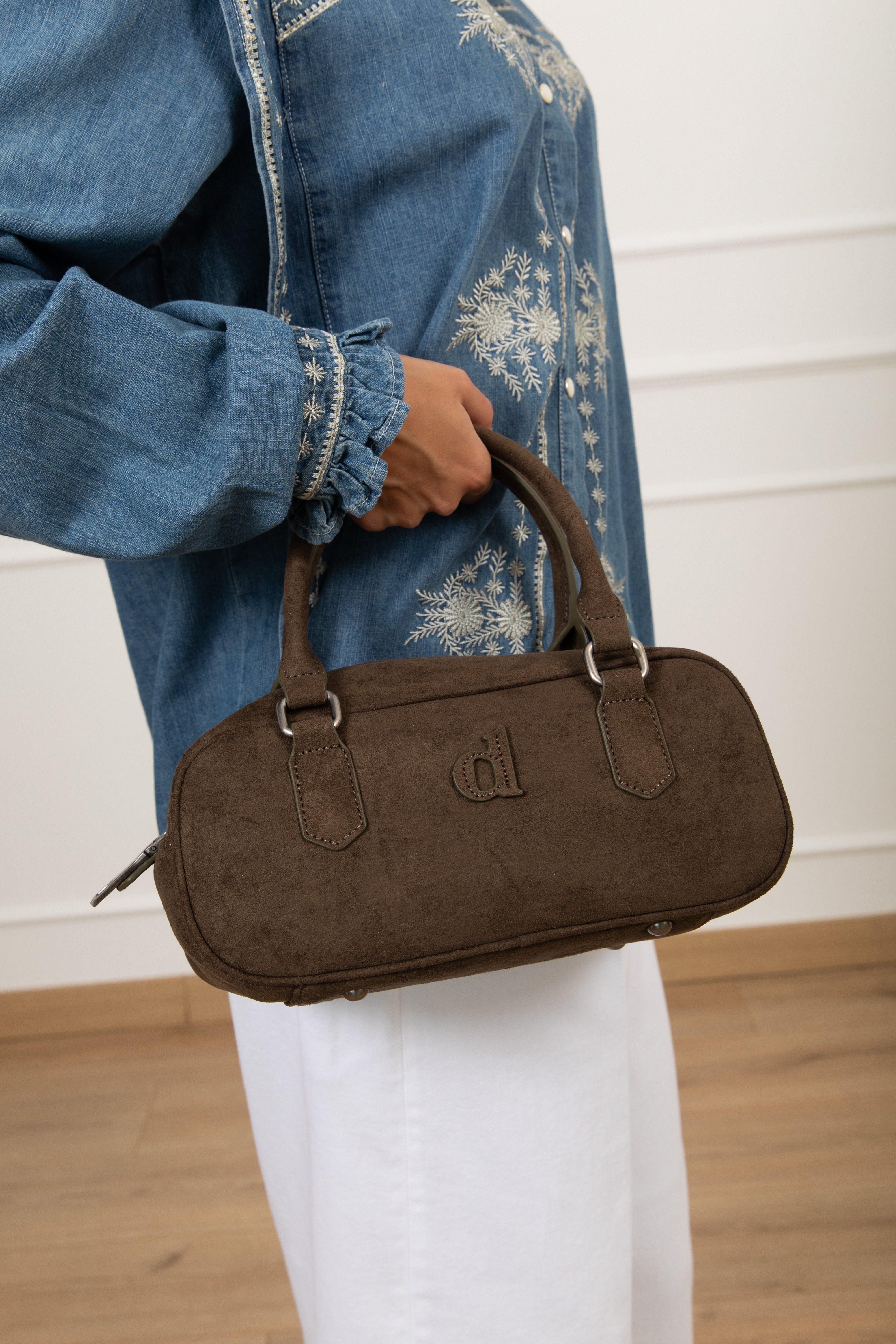 Handbag a bauletto in eco-camoscio Dixie