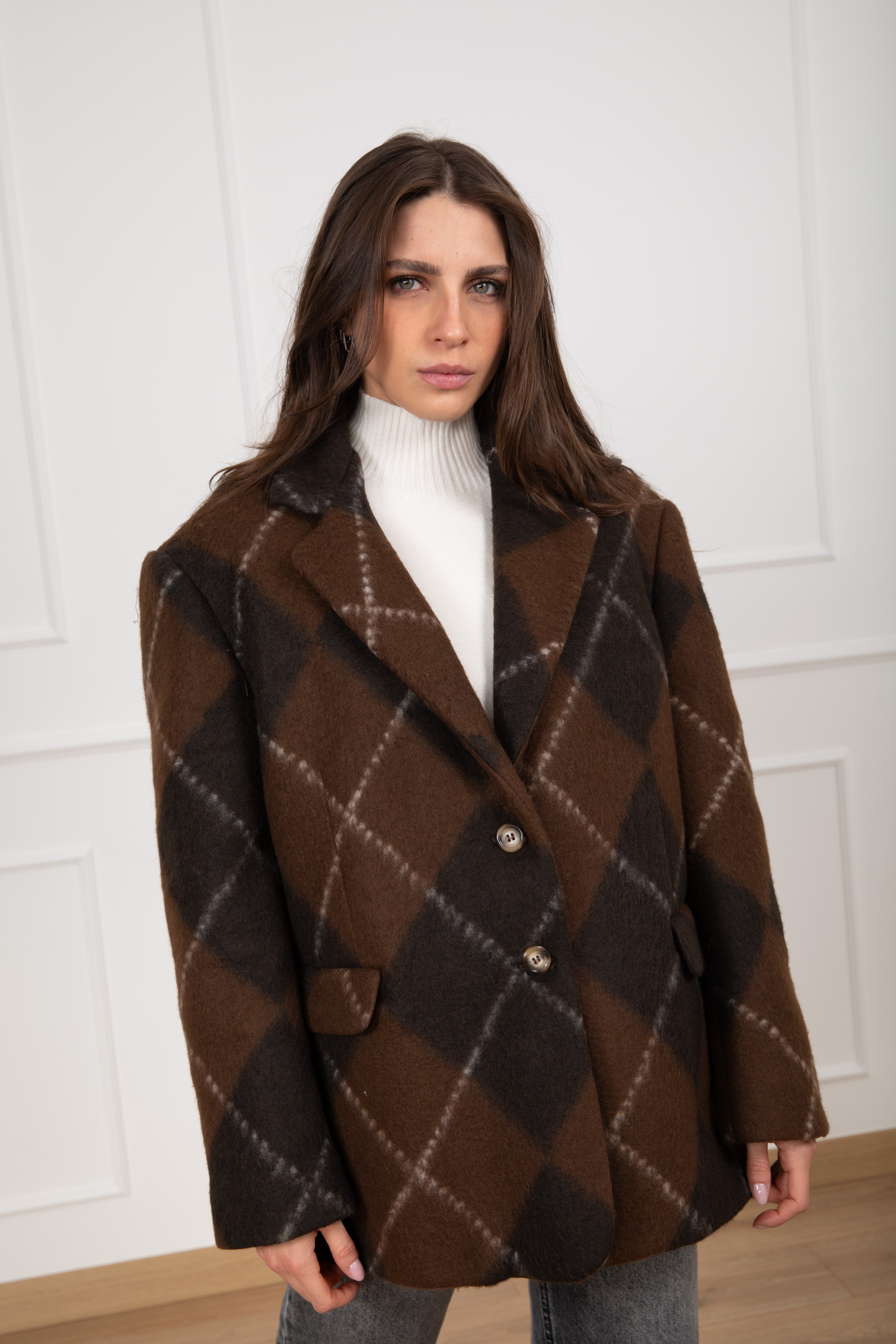 Giacca-cappotto over-size motivo rombi Susy Mix