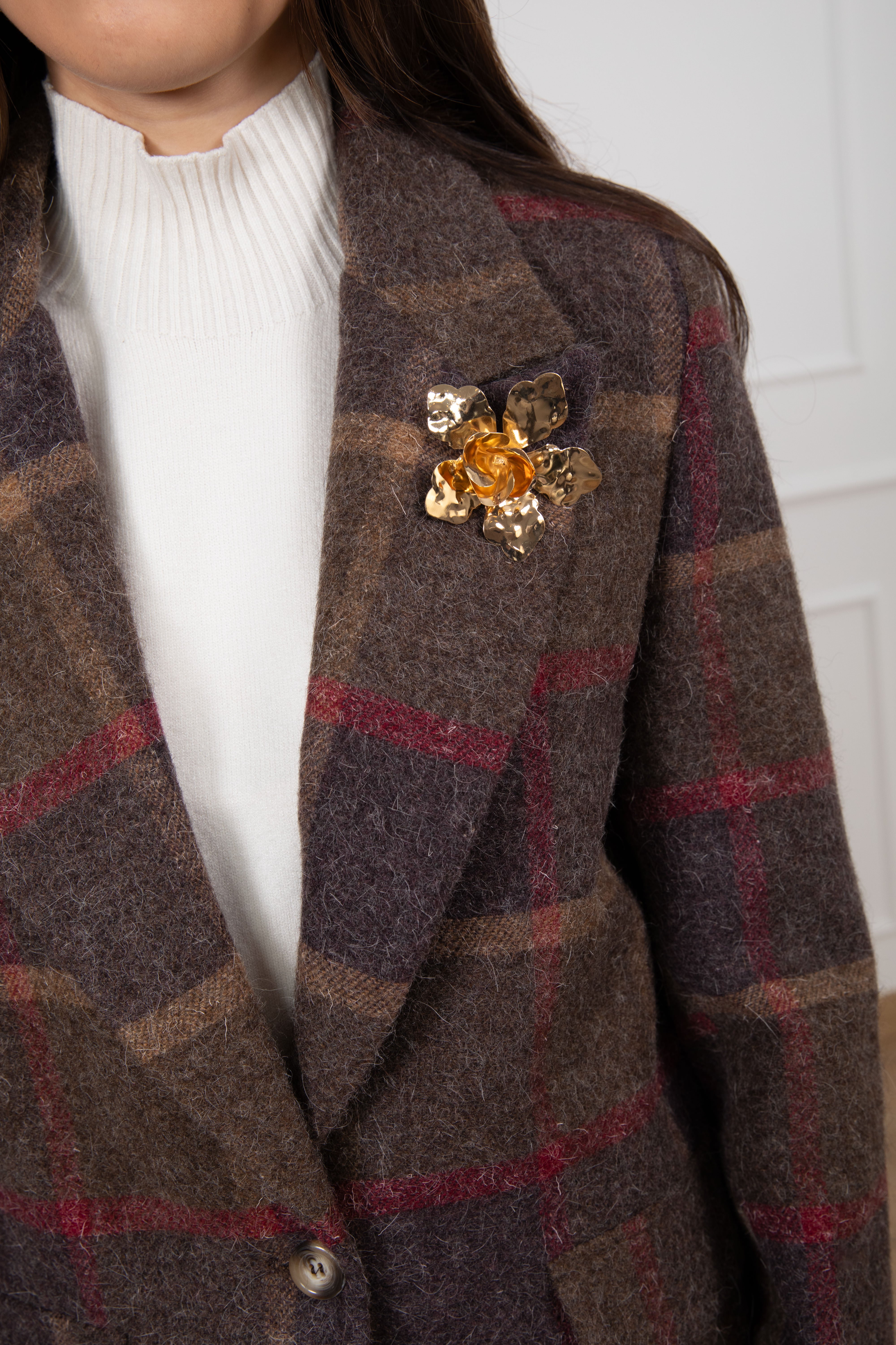 Giacca check in lana con spille Susy Mix