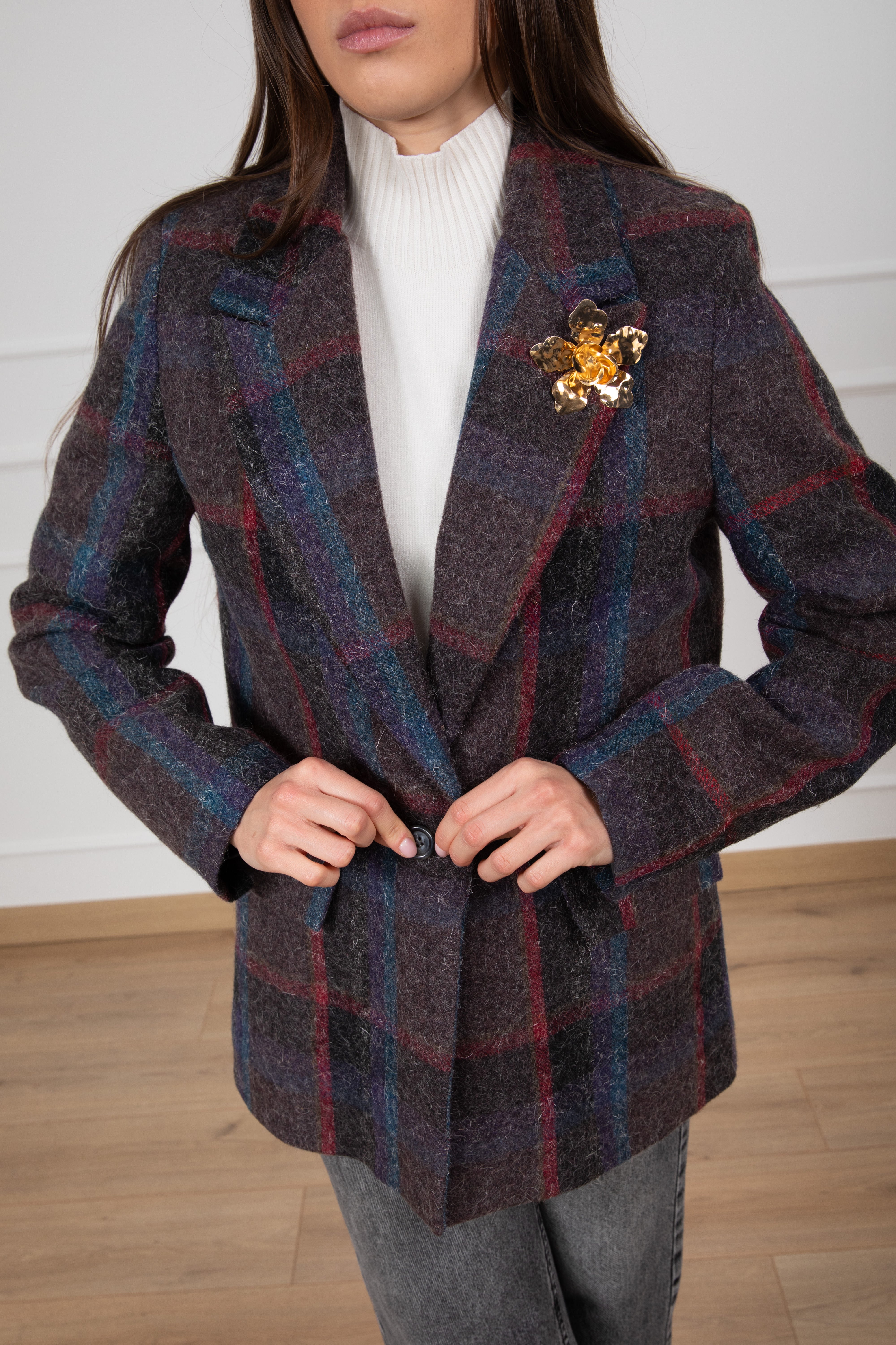 Giacca check in lana con spille Susy Mix