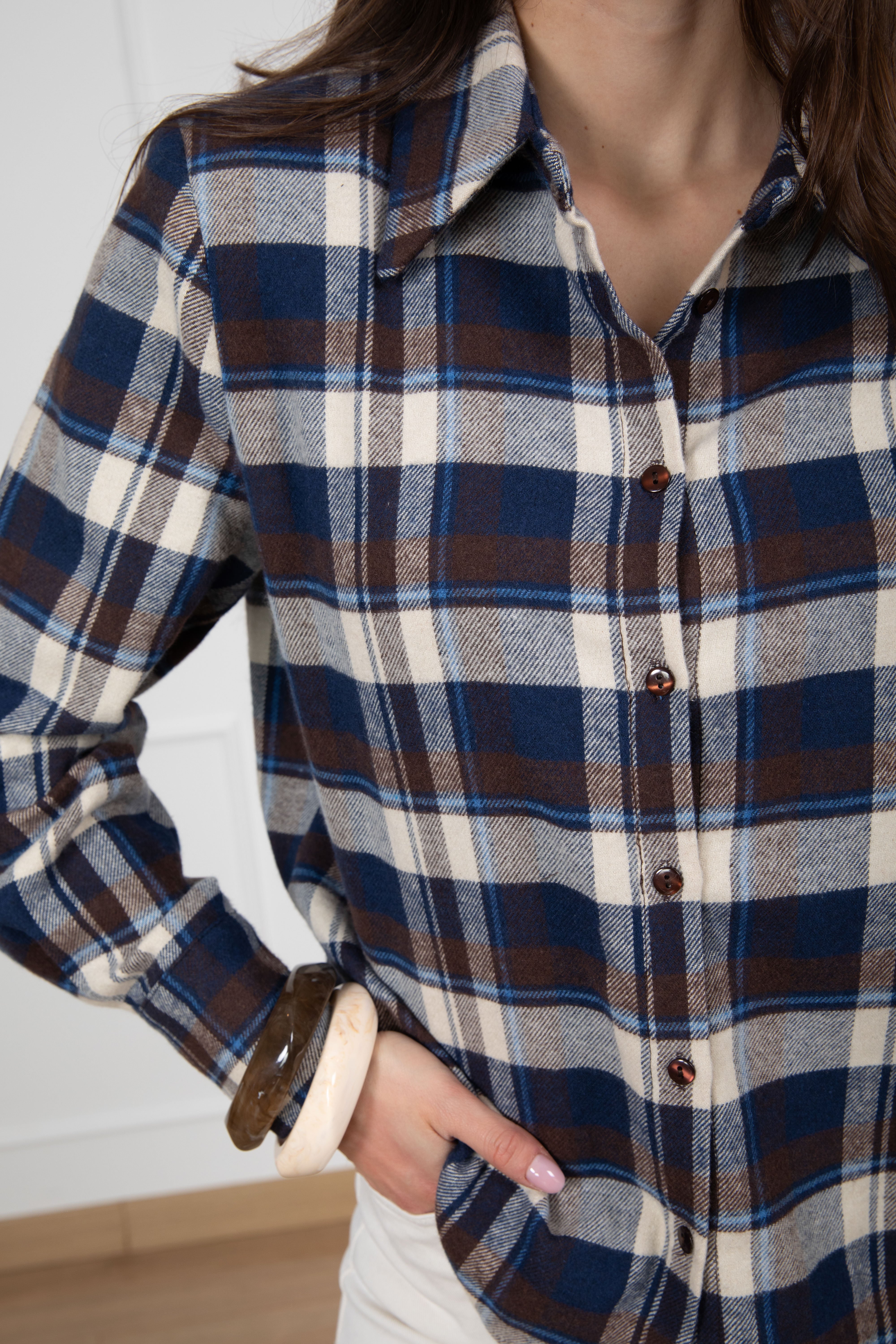 Camicia check bluette con spallina imbottita Tensione IN