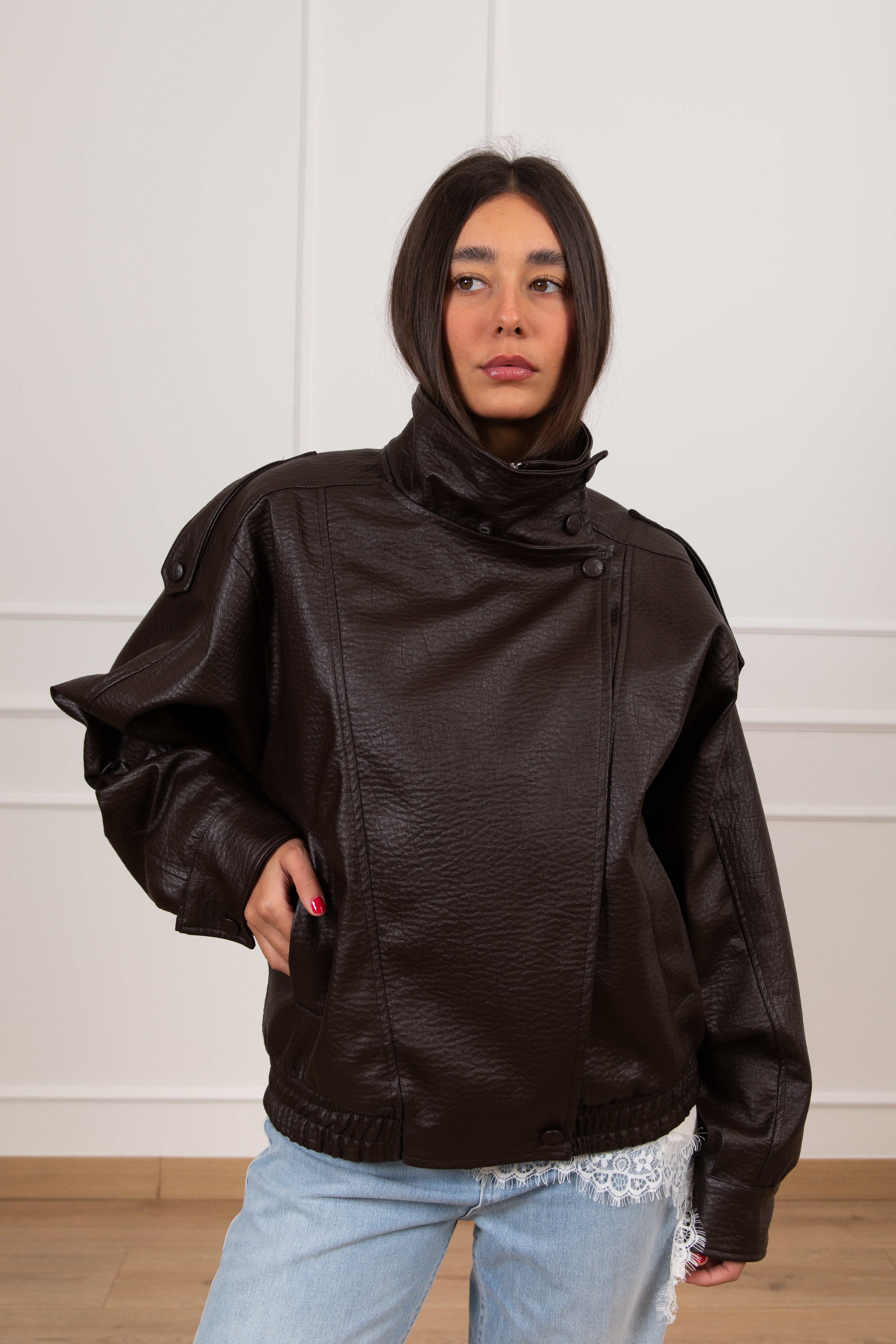 Bomber in eco-pelle martellata Susy Mix