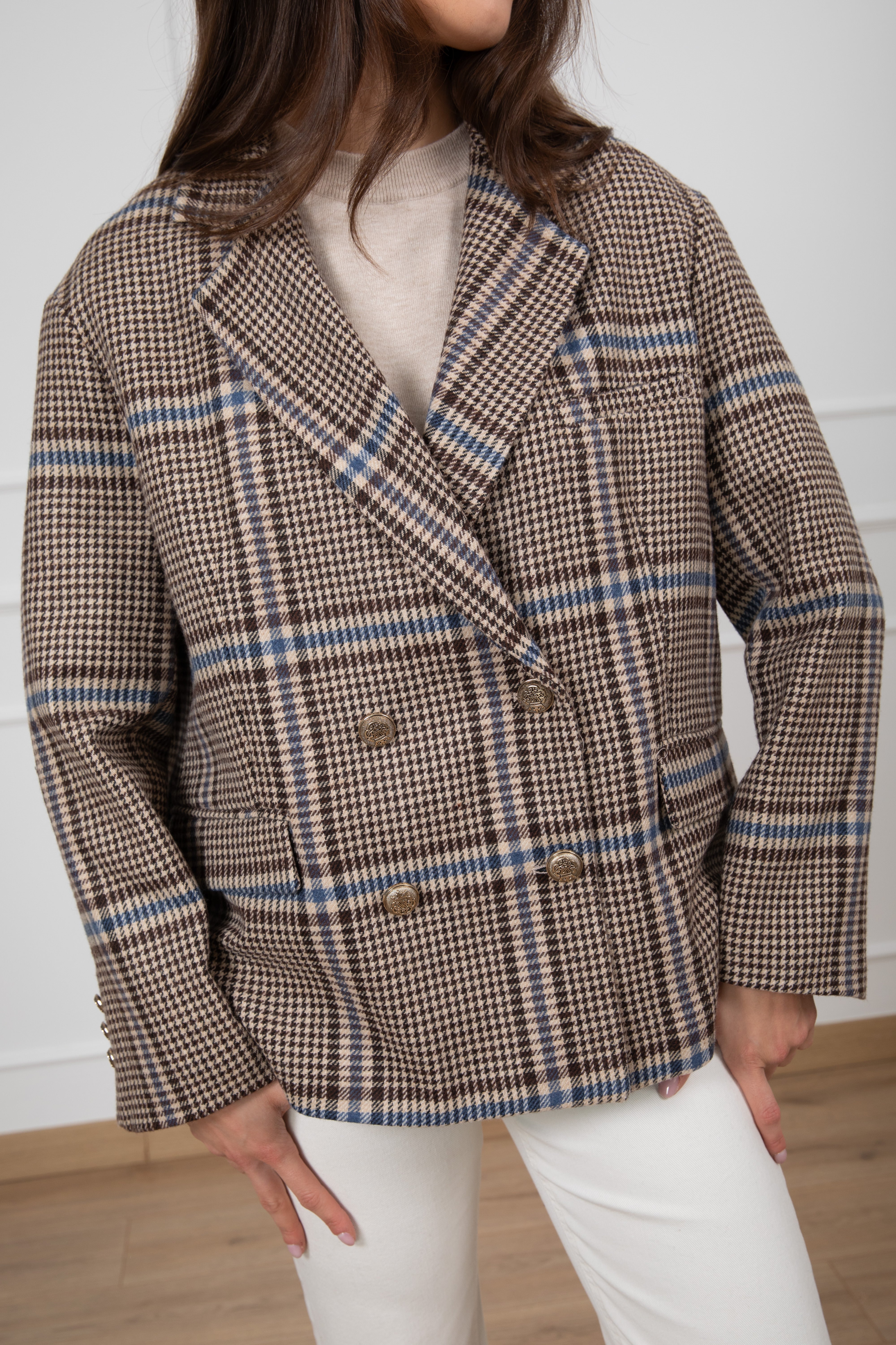 Giacca check azzurro 4 bottoni Tensione IN