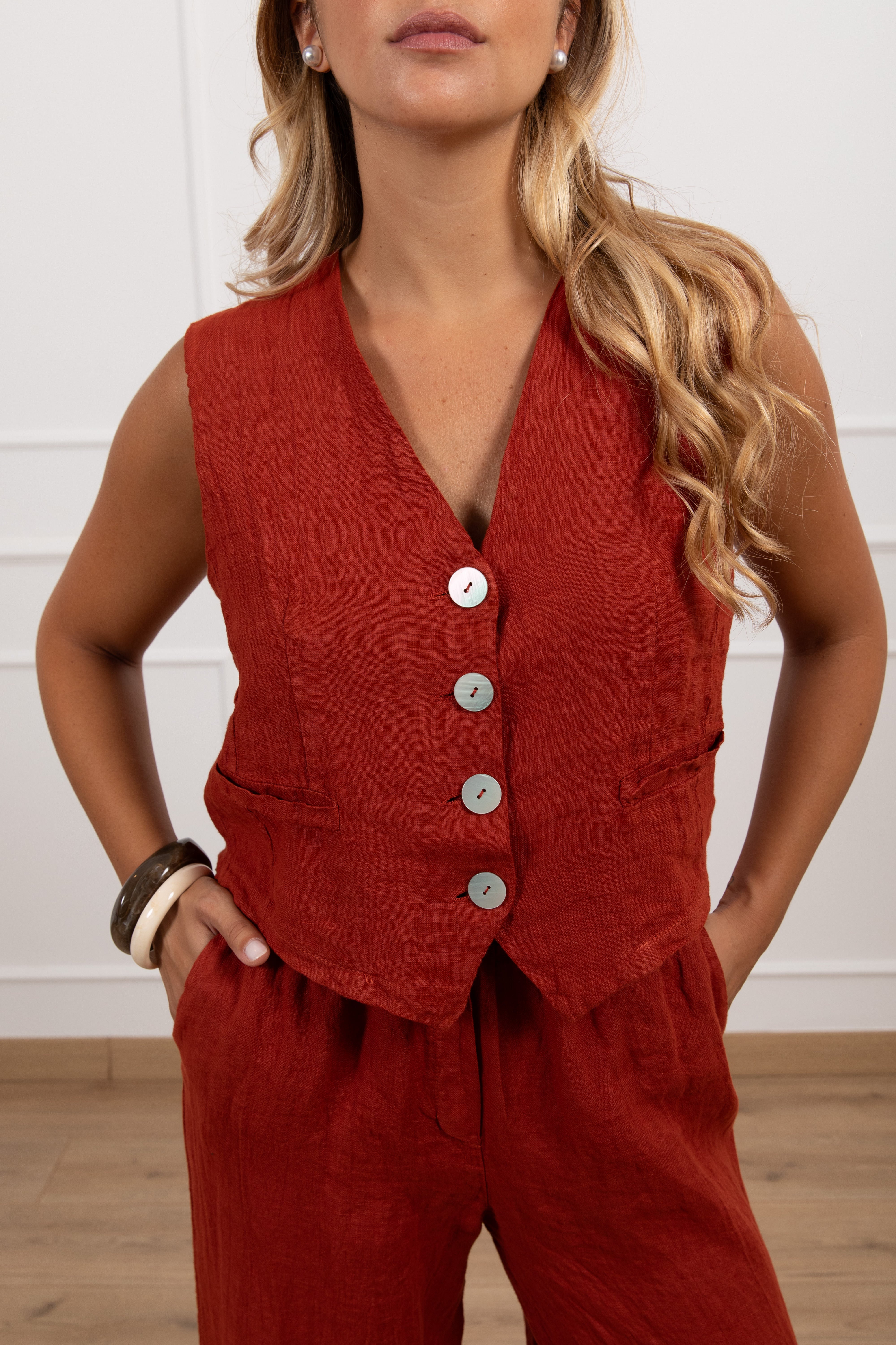 Gilet 100% lino stropicciato Susy Mix