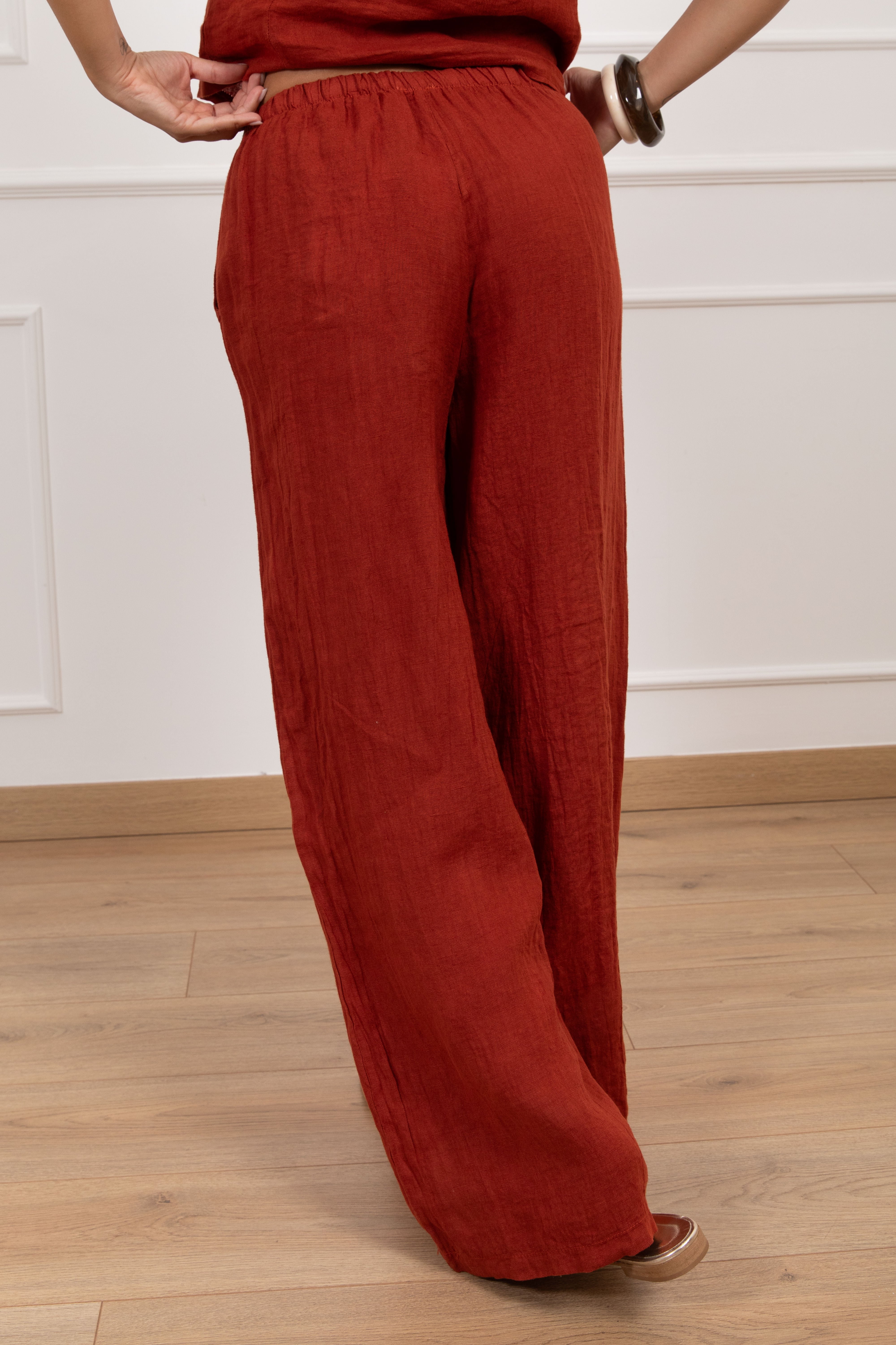 Pantalone con elastico 100% lino stropicciato Susy Mix