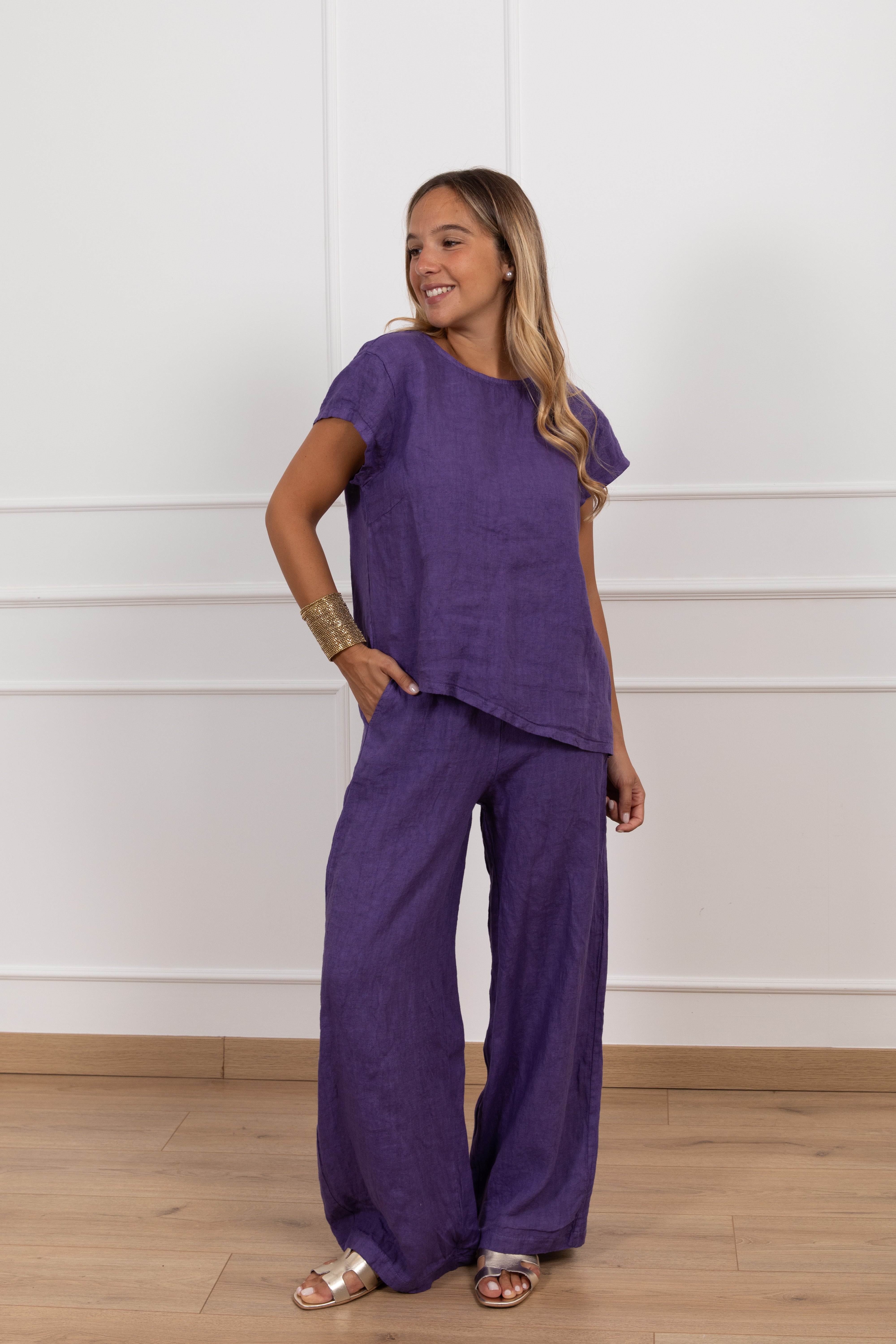 Coordinato t-shirt e pantalone 100% lino Susy Mix