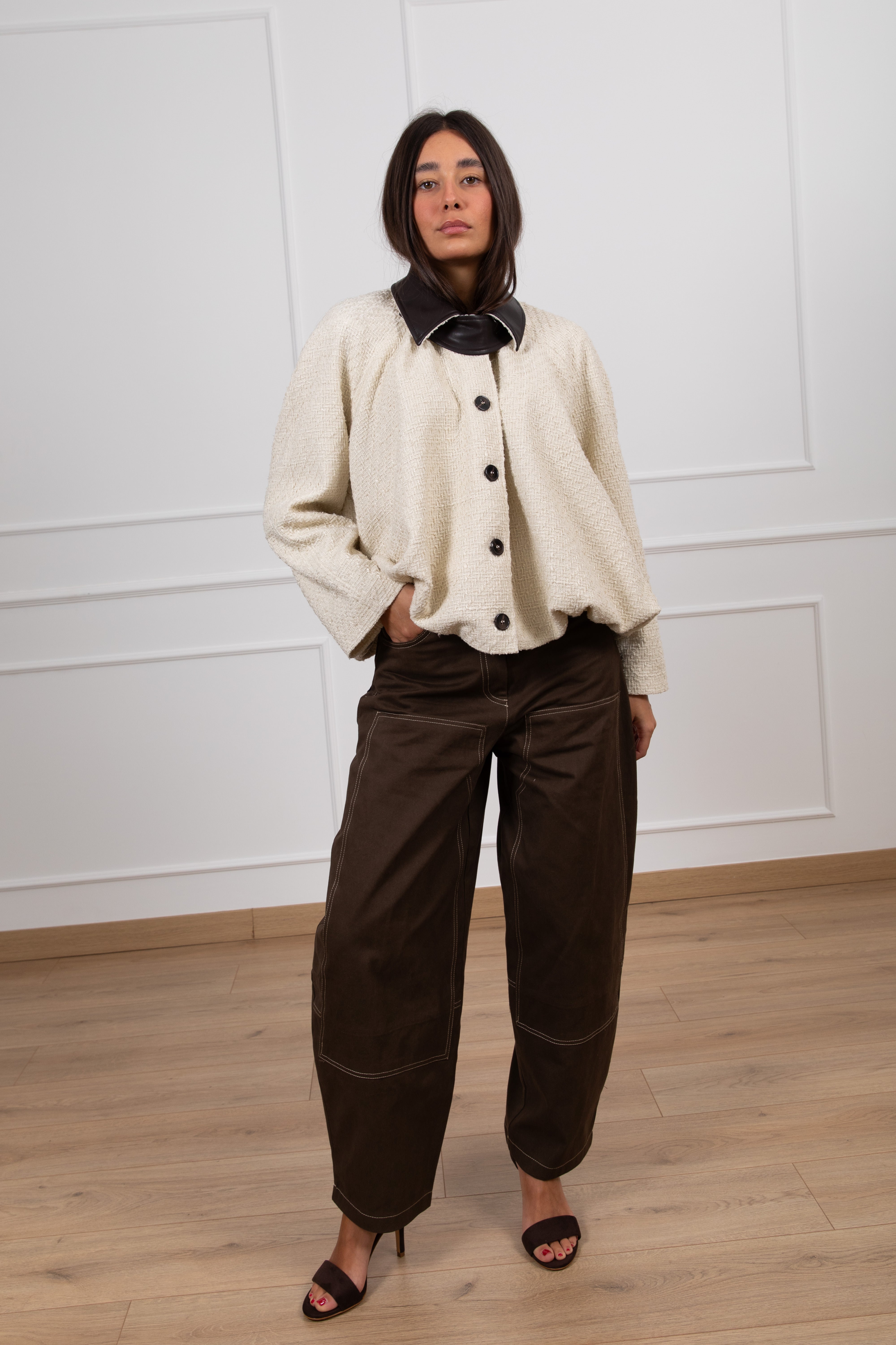 Bomber in tweed con colletto in eco-pelle Tensione IN
