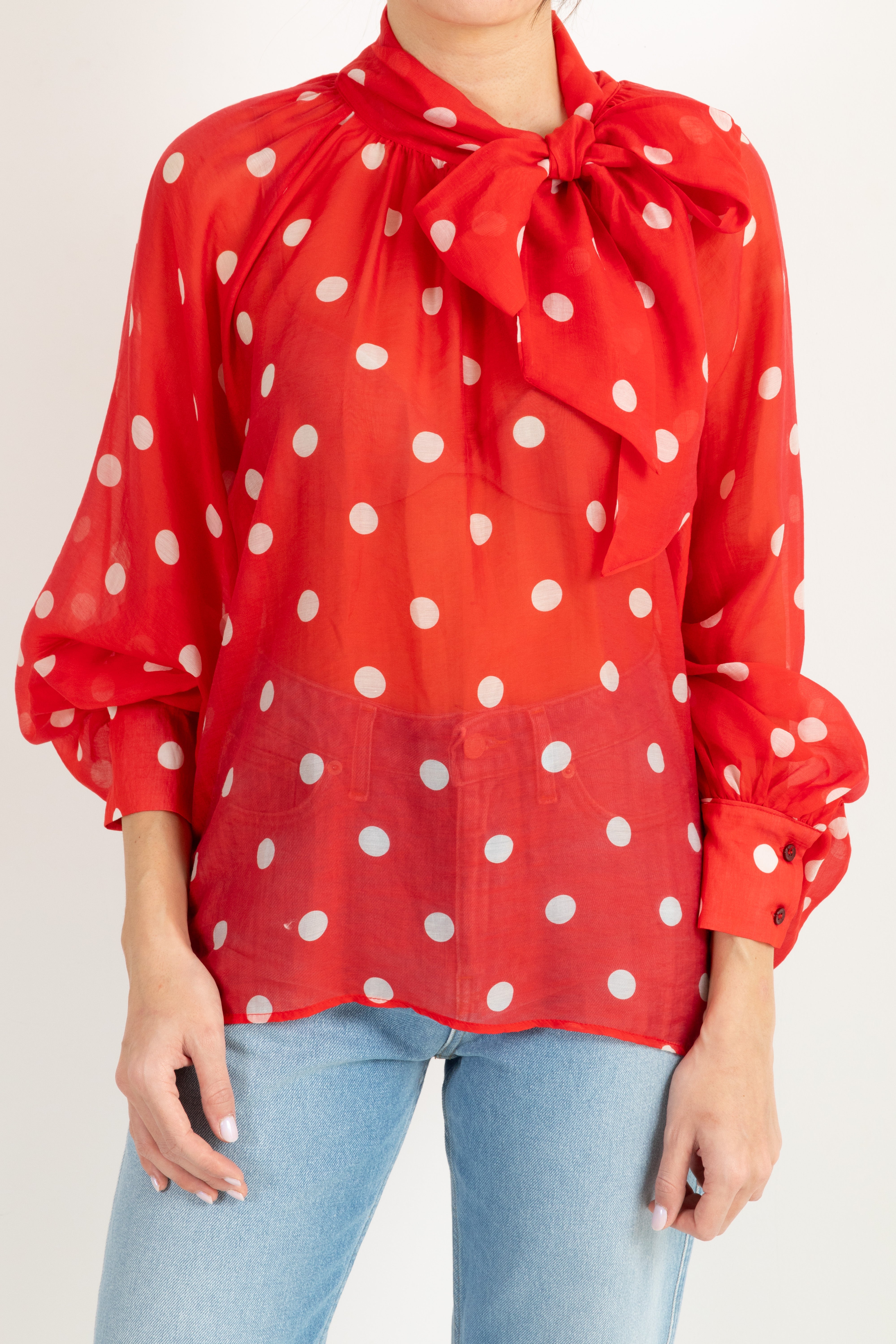 Blusa a pois in lyocell con fiocco ViCOLO