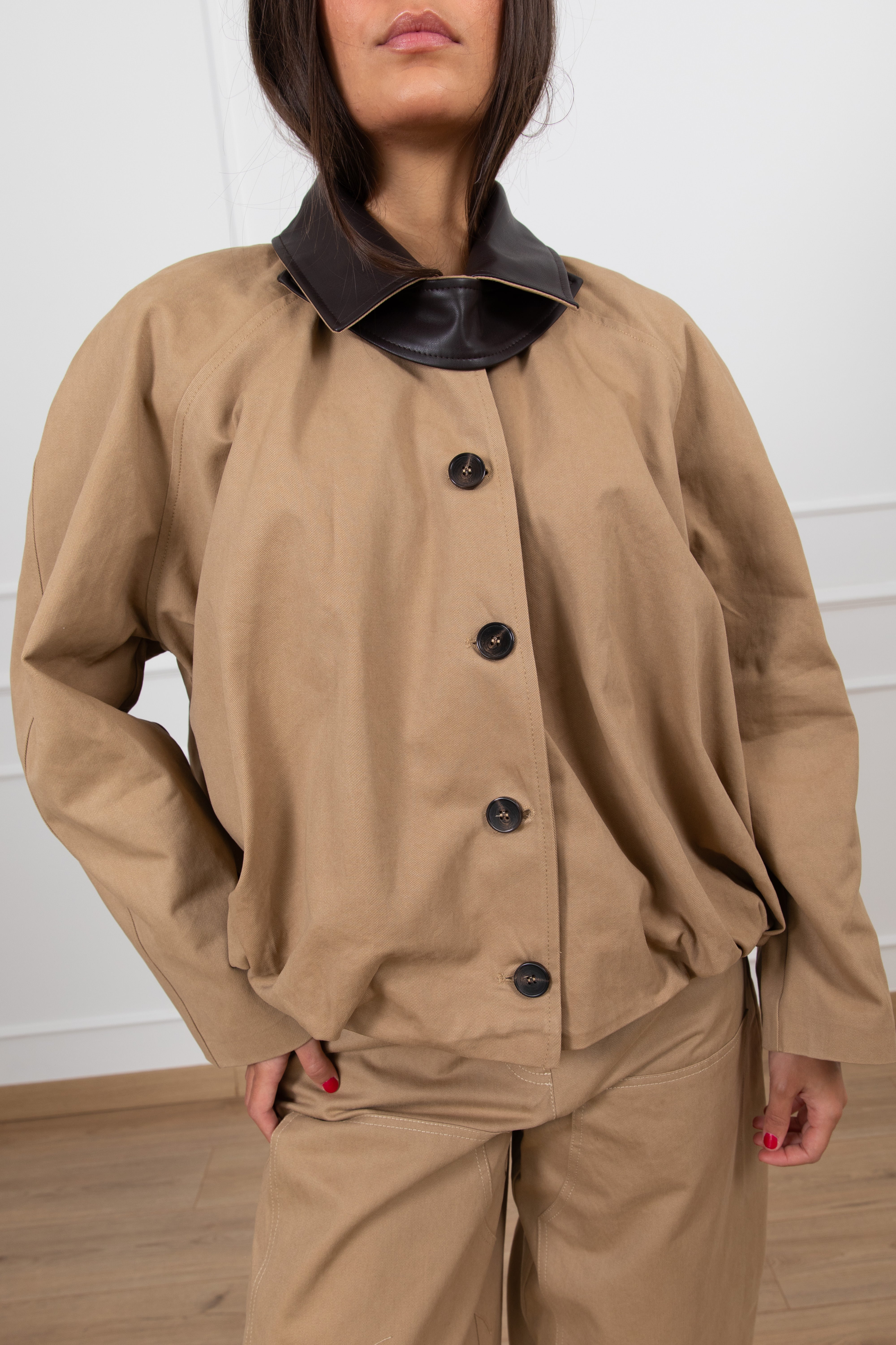 Bomber in canvas con colletto in eco-pelle Tensione IN