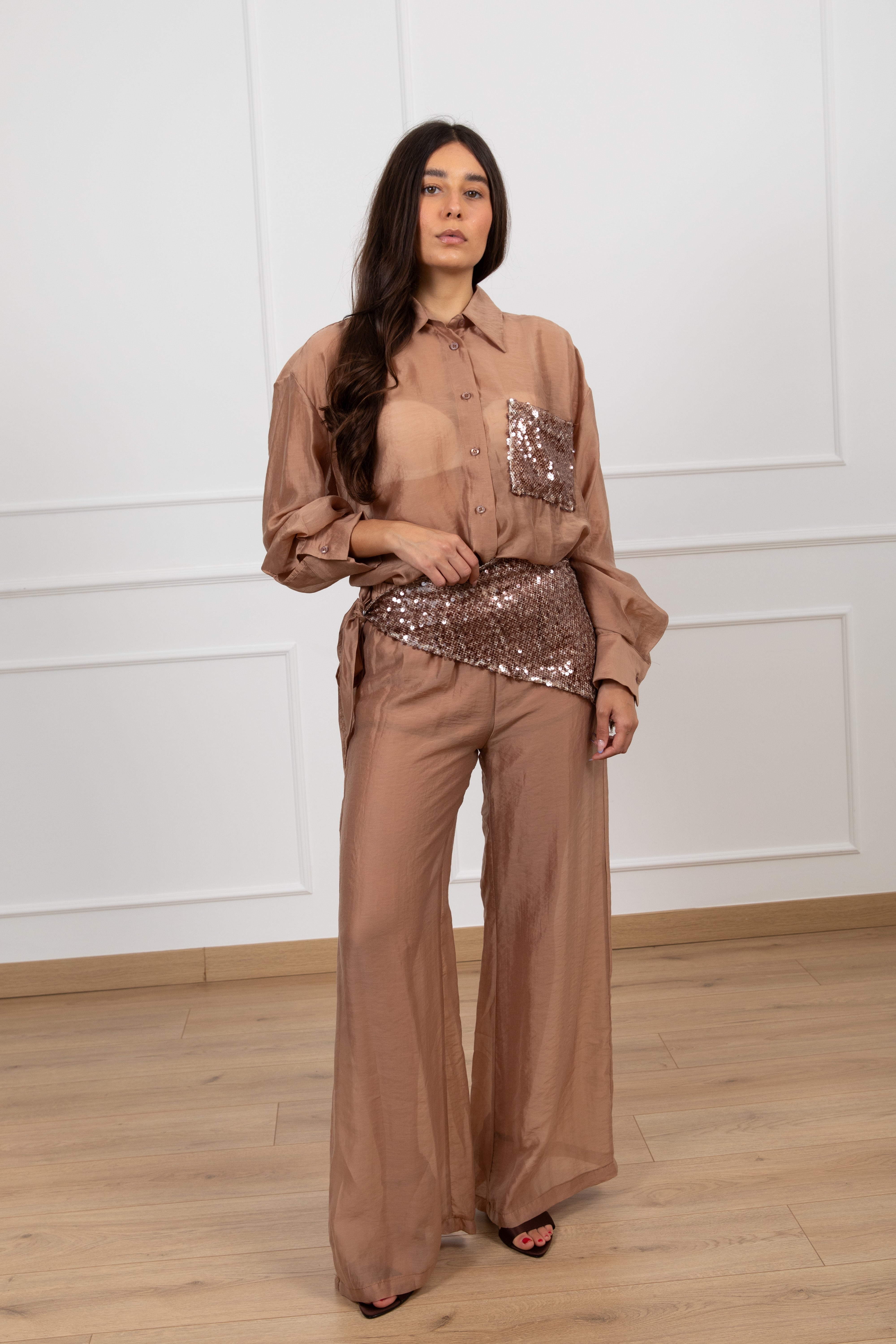 Pantalone in lyocell con foulard paillettes Tensione IN