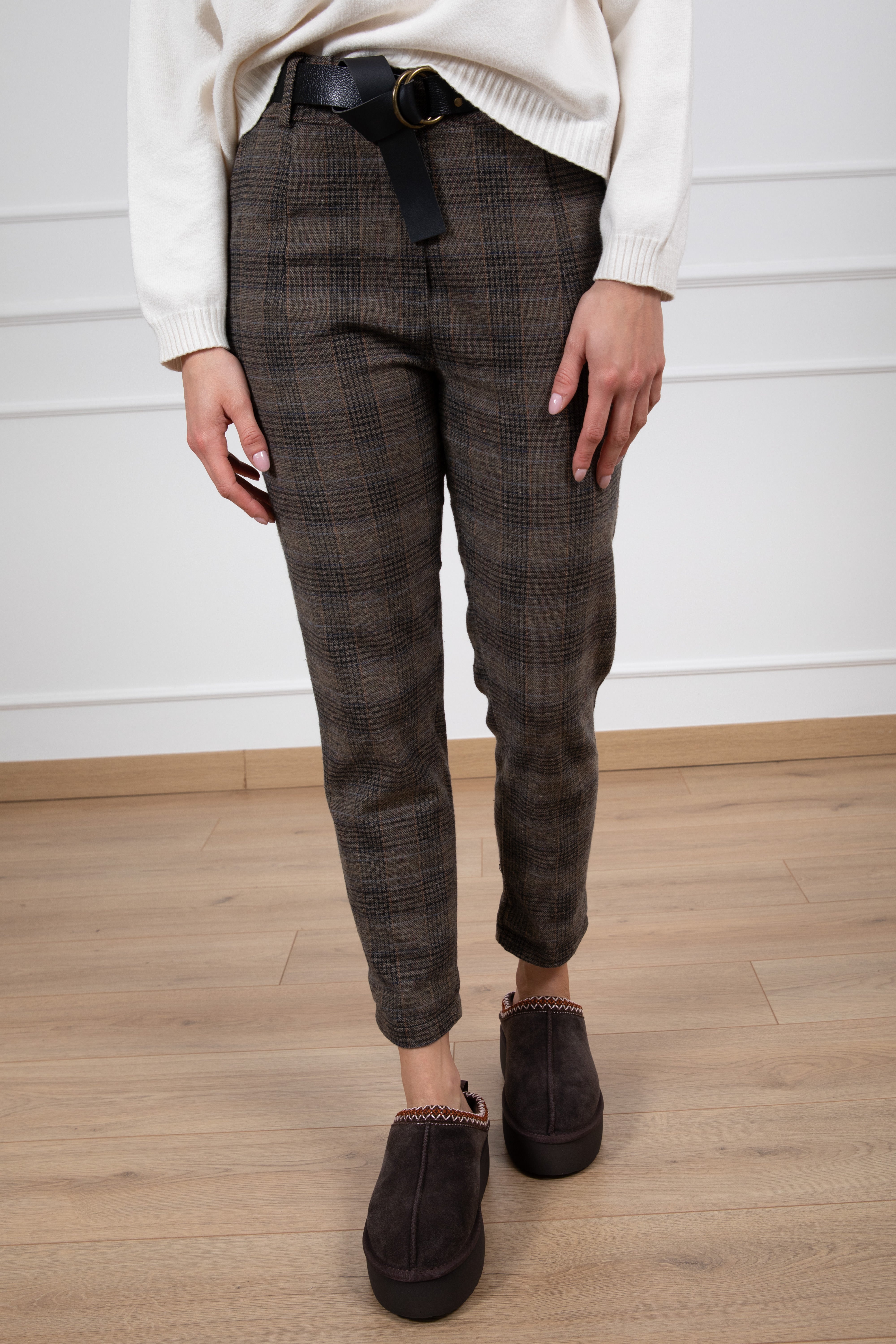 Pantalone a quadri in fresco lana con elastico Susy Mix