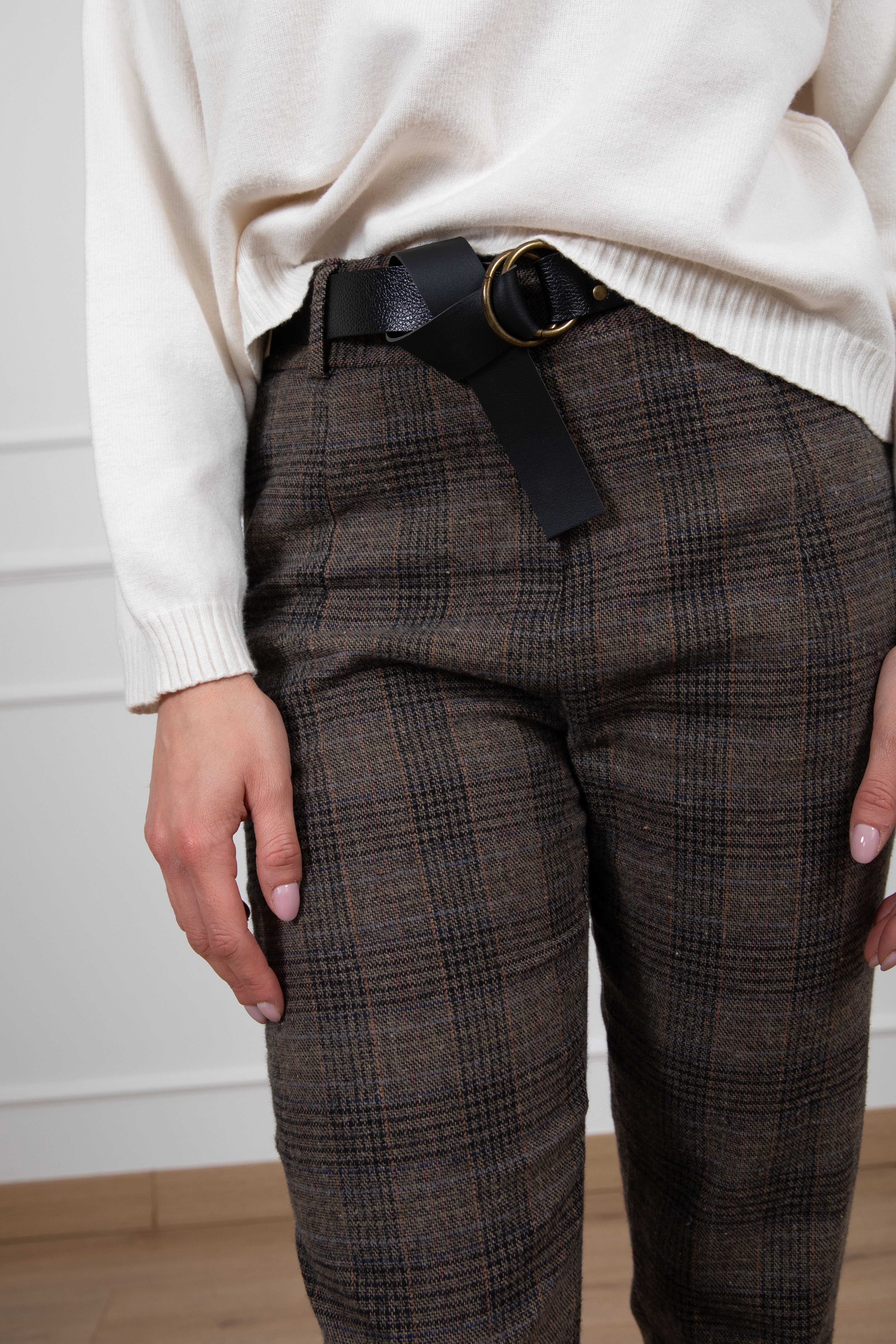 Pantalone a quadri in fresco lana con elastico Susy Mix