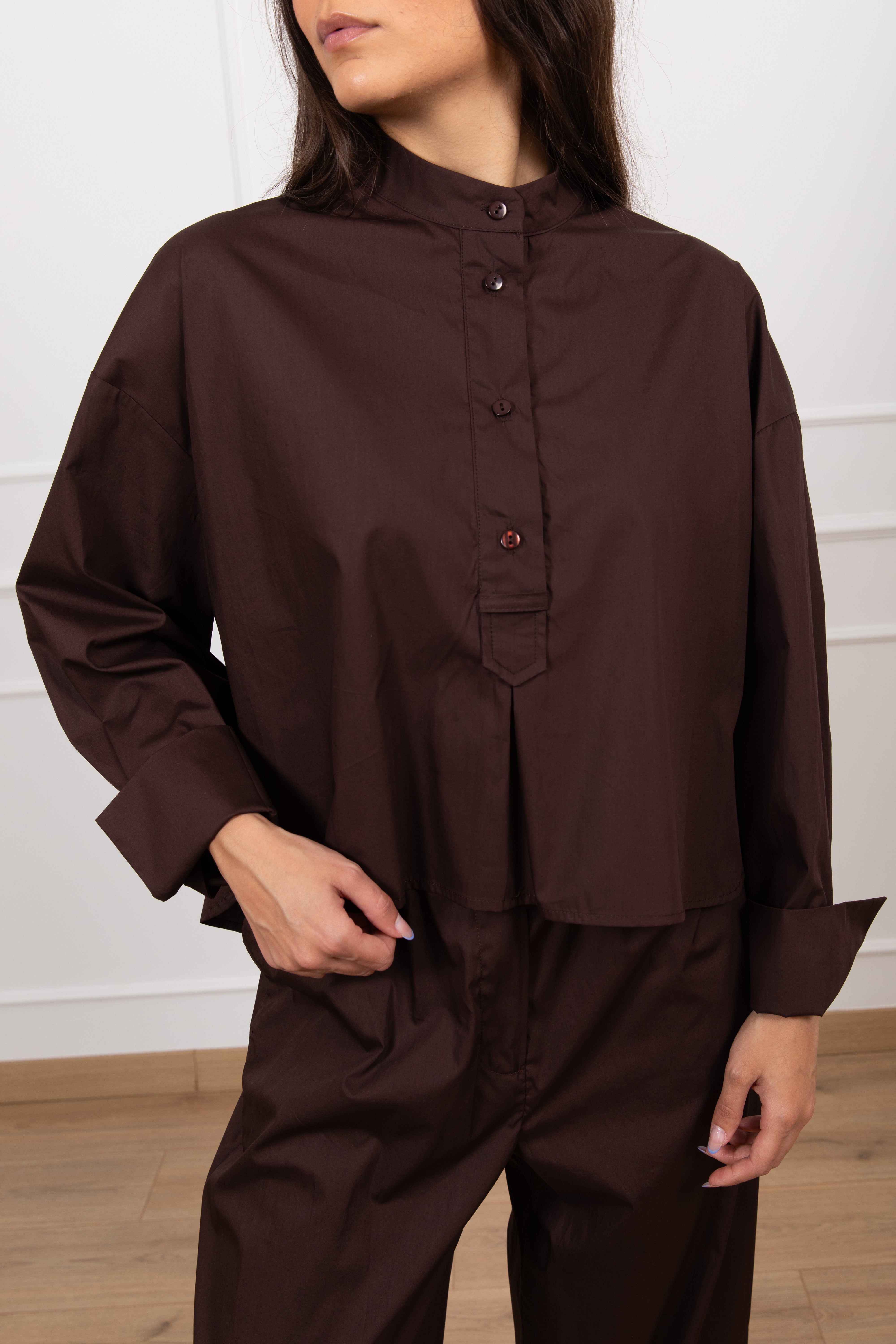 Camicia in cotone con collo alla coreana Tensione IN