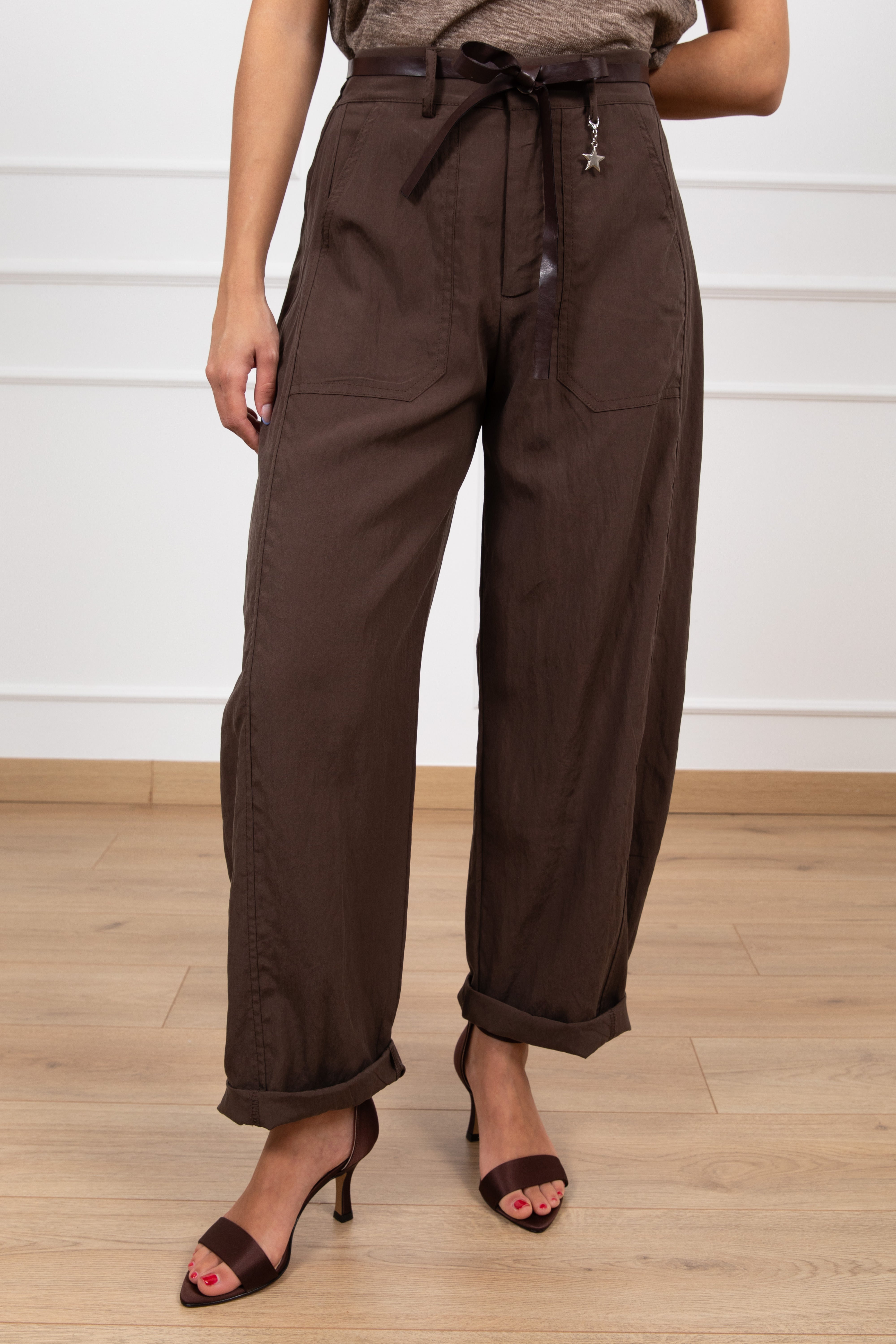 Pantalone cupro carrot-fit con elastico sul retro Susy Mix