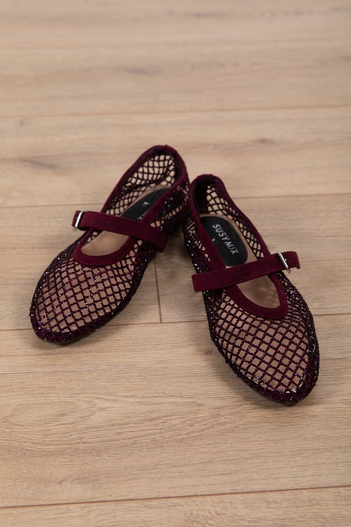 Ballerina a rete con strass variante bordeaux Susy Mix