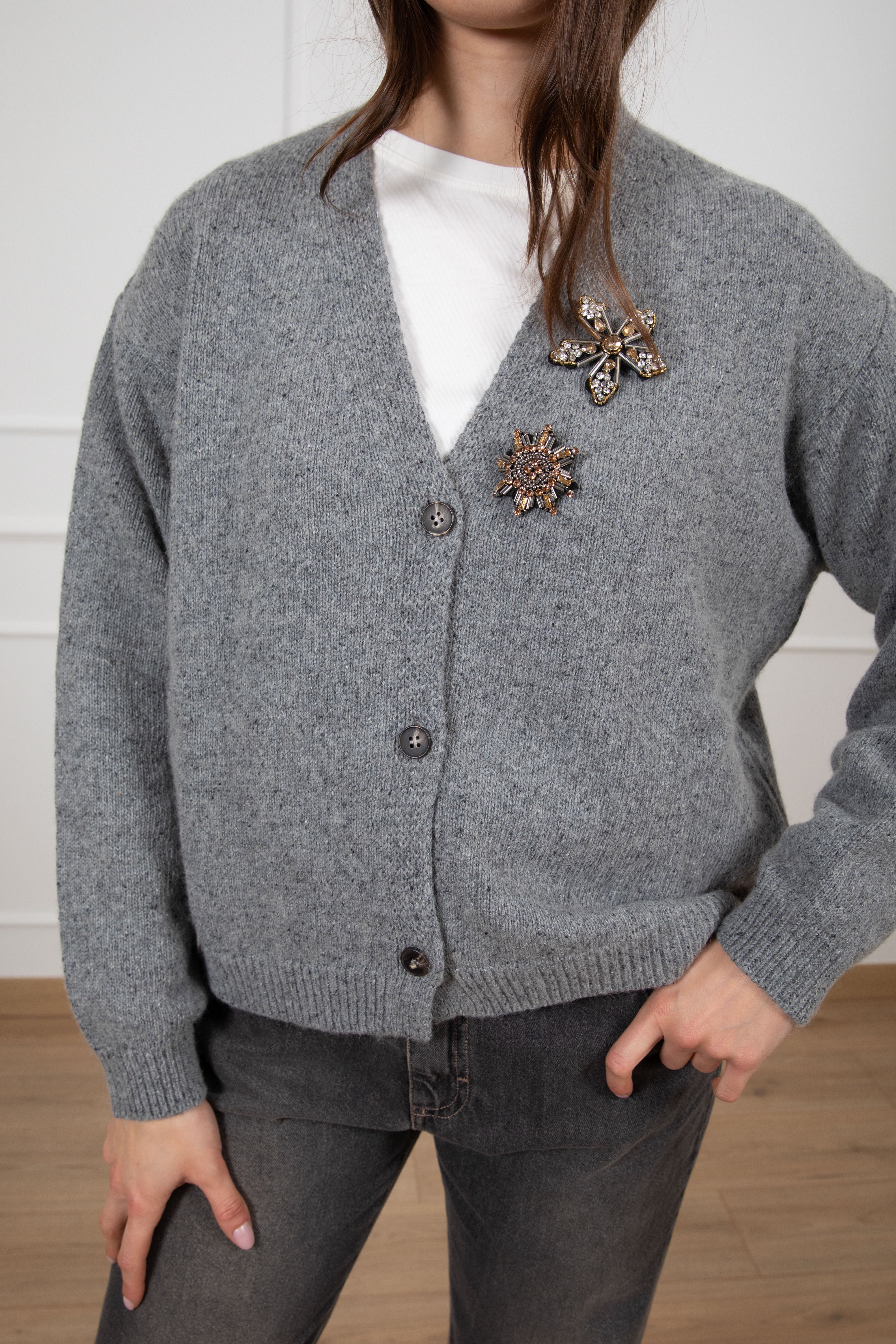Cardigan melange in maglia con spille Tensione IN