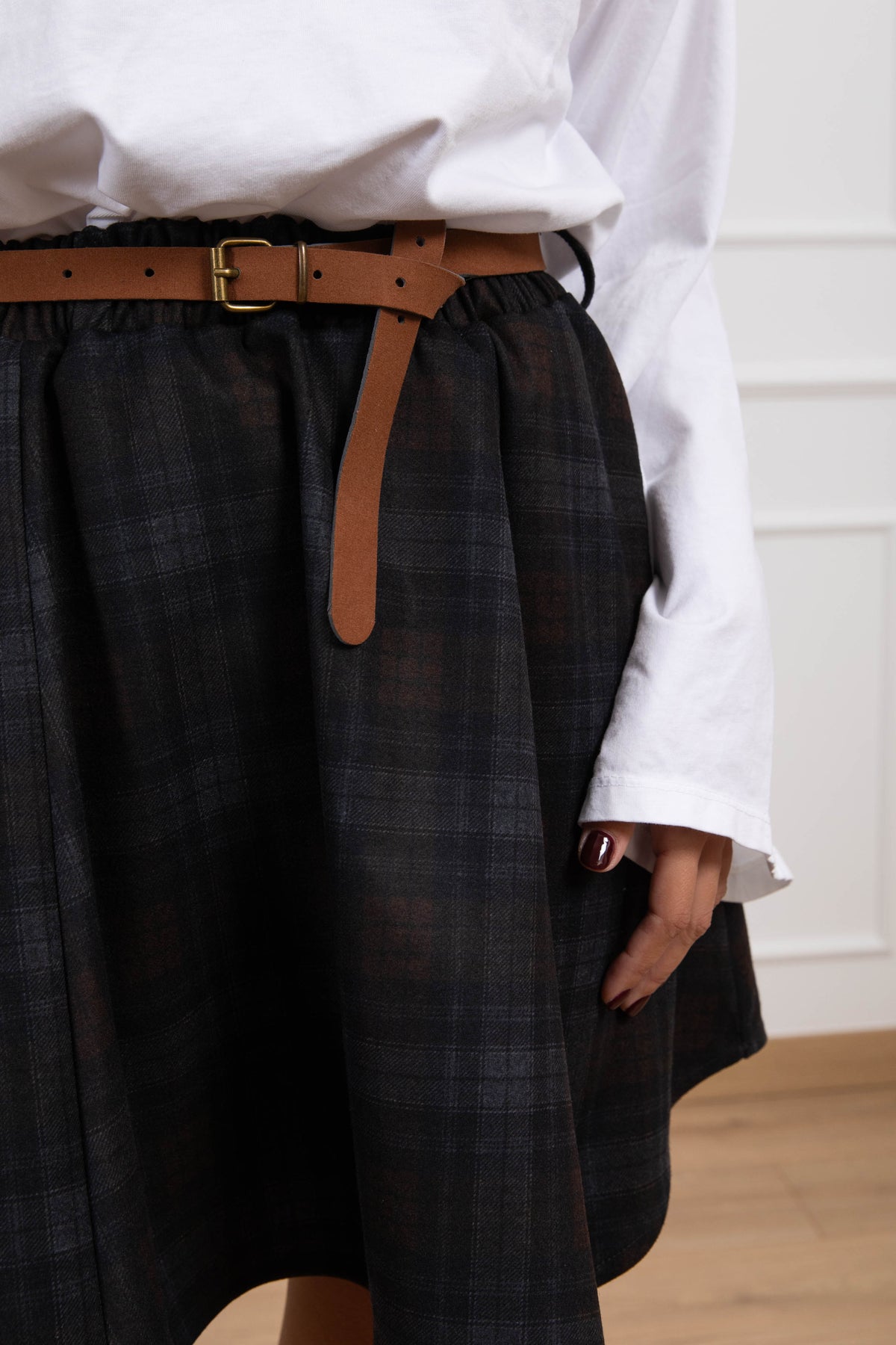 Mini-gonna svasata check variante moro Haveone