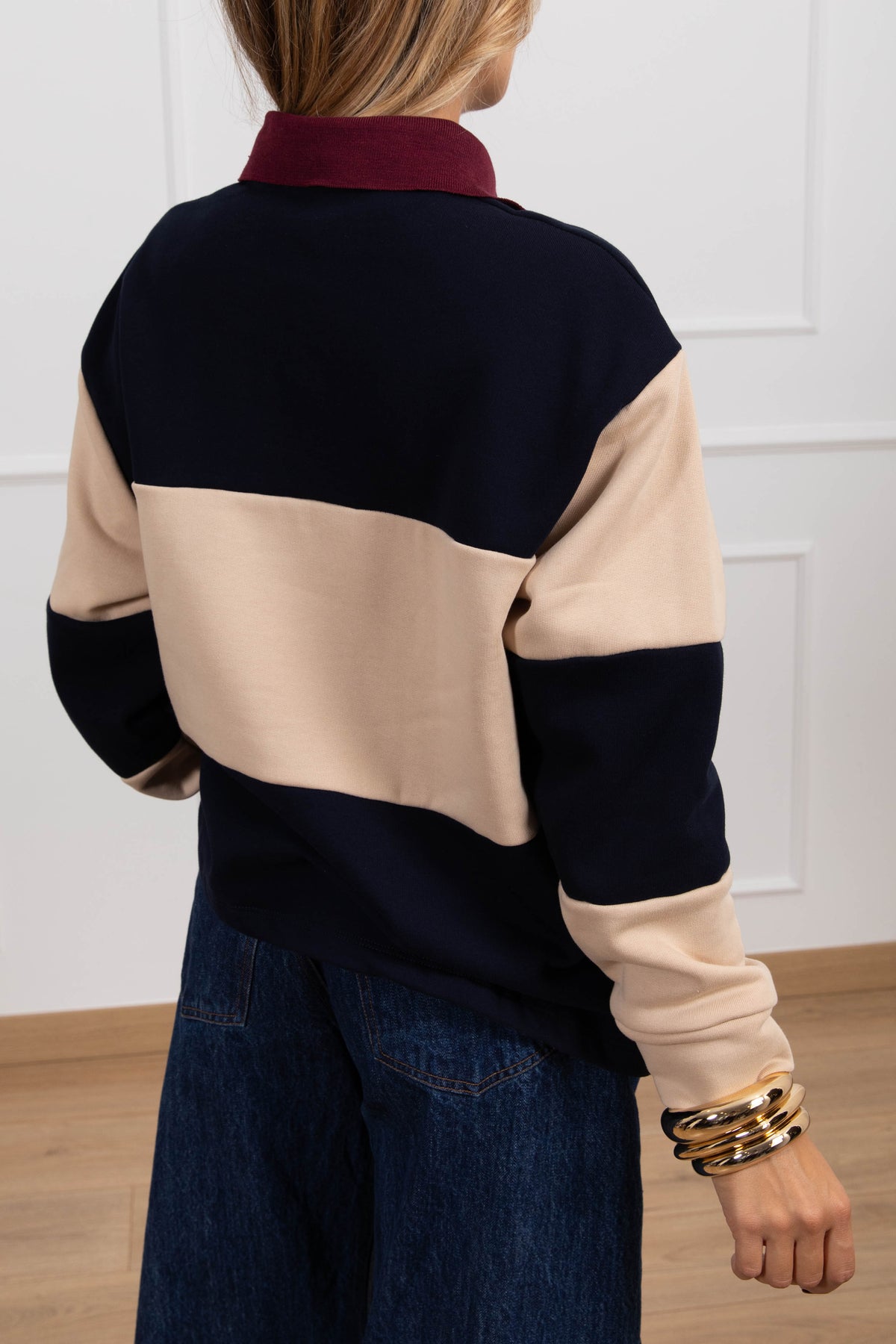 Polo felpata a righe larghe variante bordeaux/blu/avorio Tensione IN