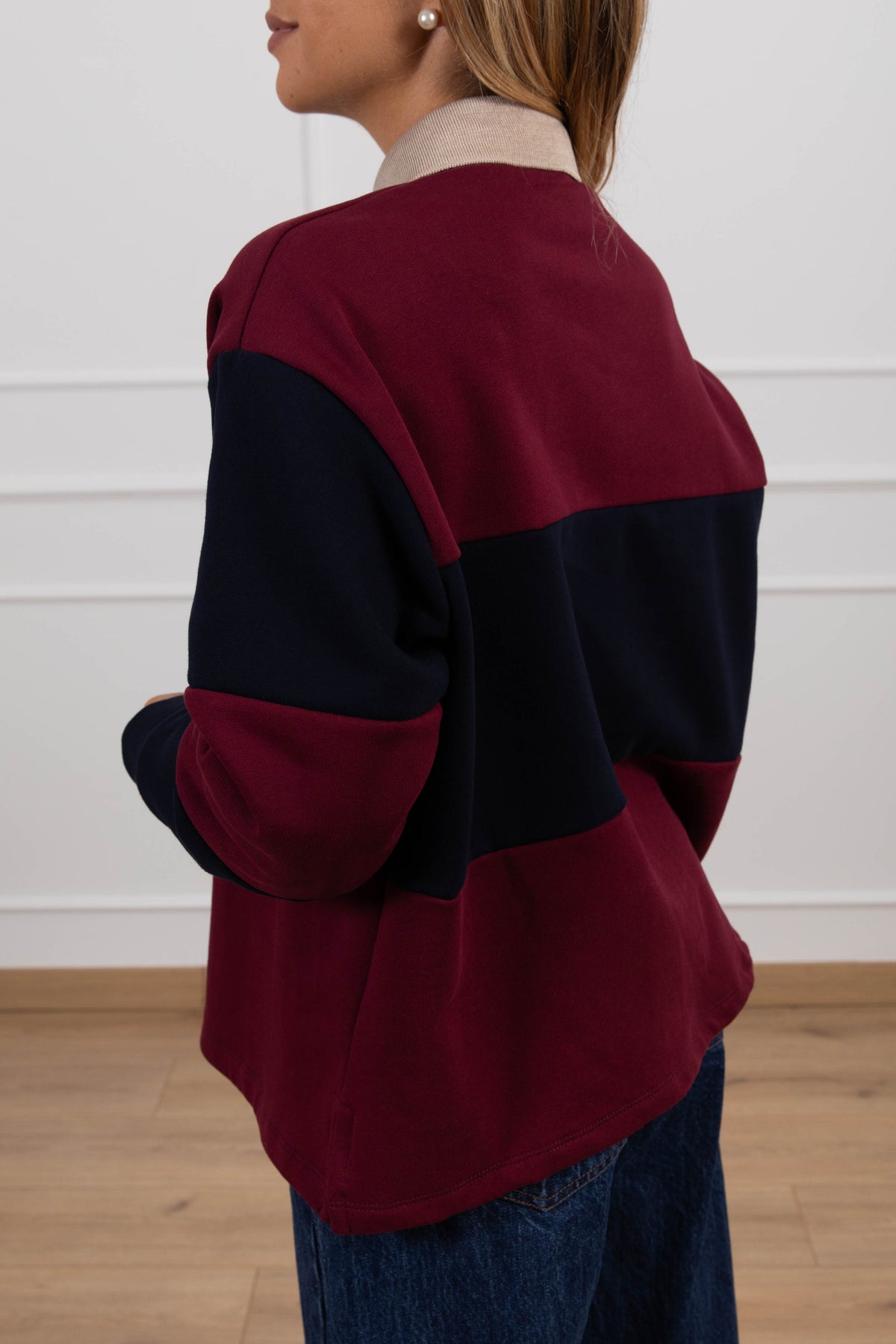 Polo felpata a righe larghe variante panna/bordeaux/blu Tensione IN