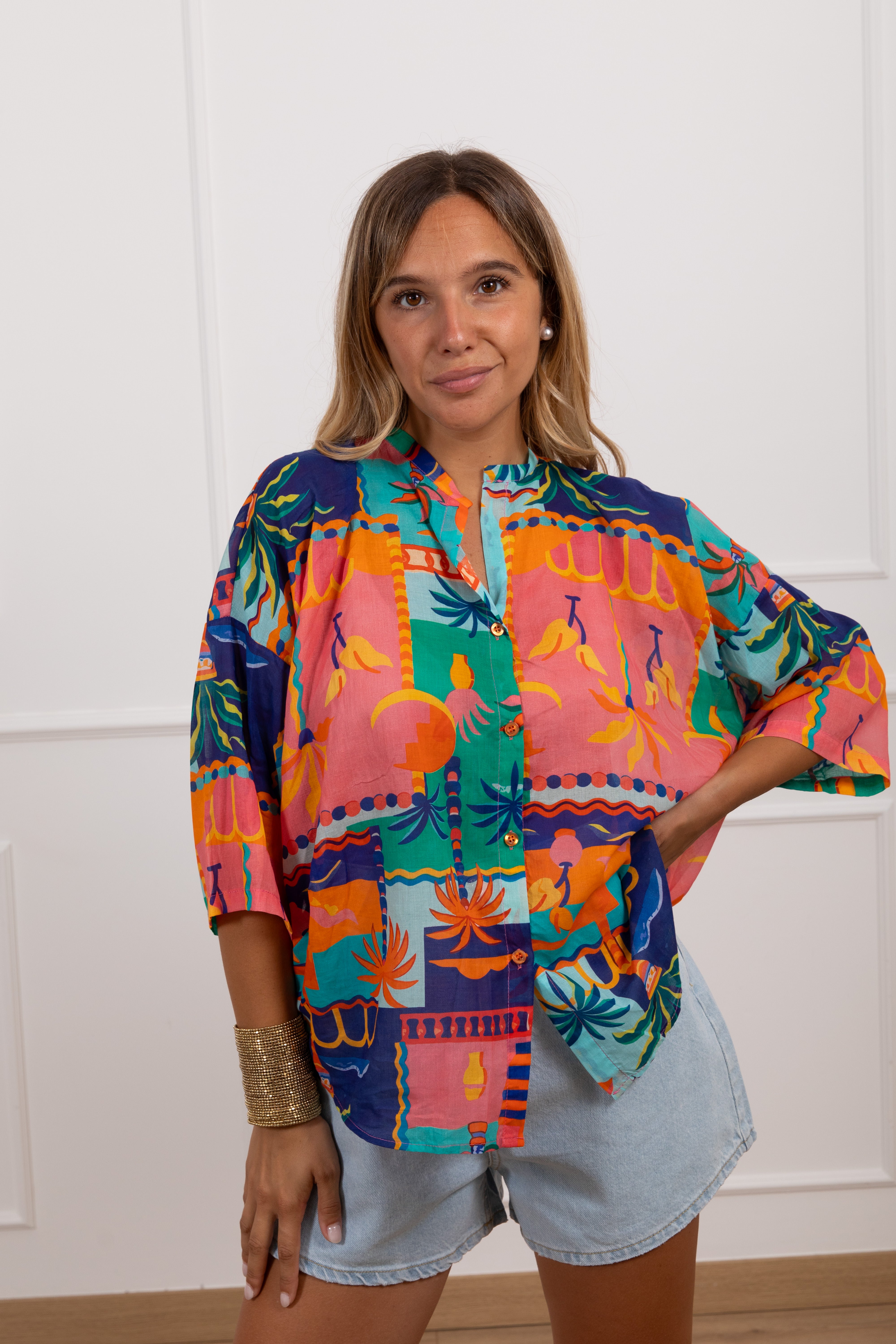 Camicia in mussola fantasia palme multicolor Tensione IN