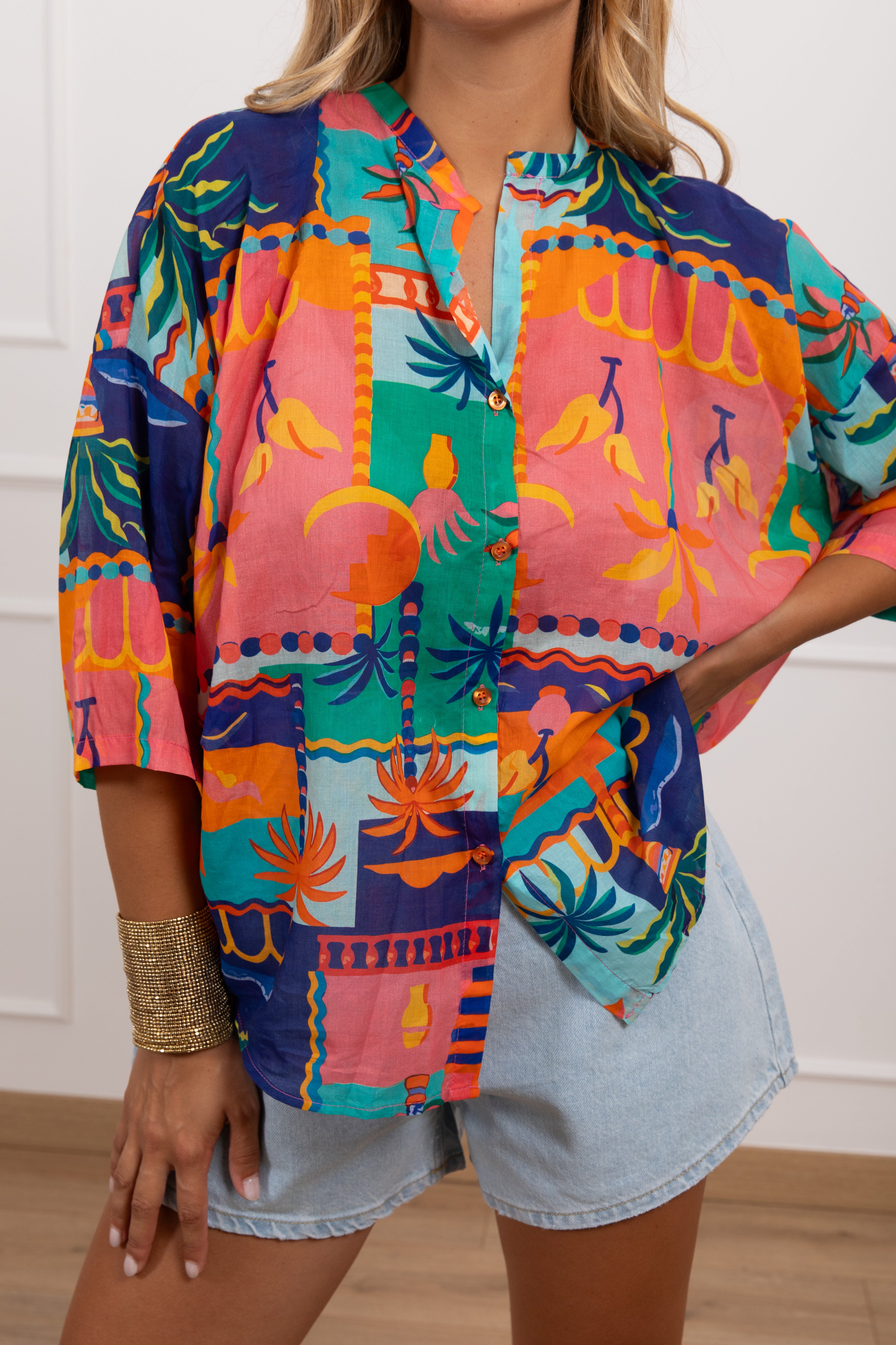 Camicia in mussola fantasia palme multicolor Tensione IN