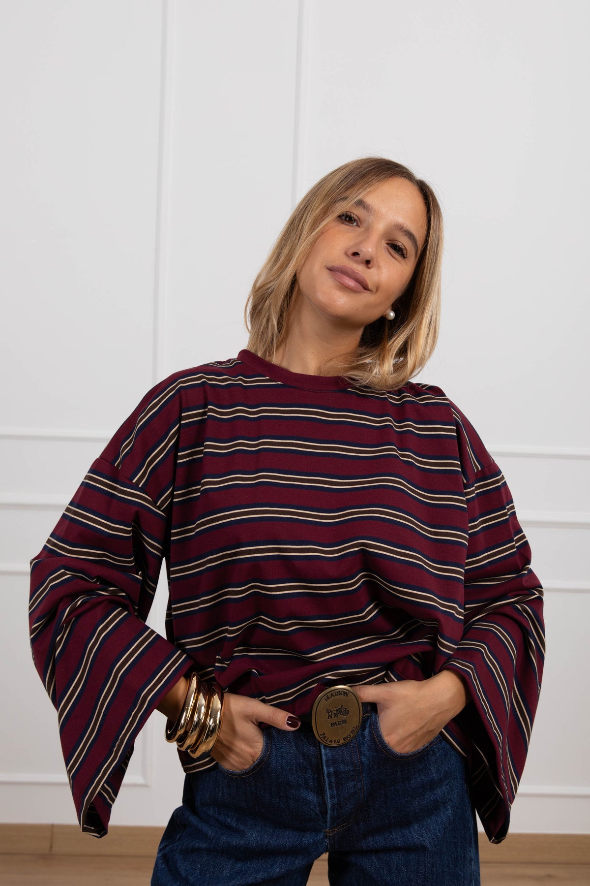 T-shirt a righe alternate bordeaux ViCOLO