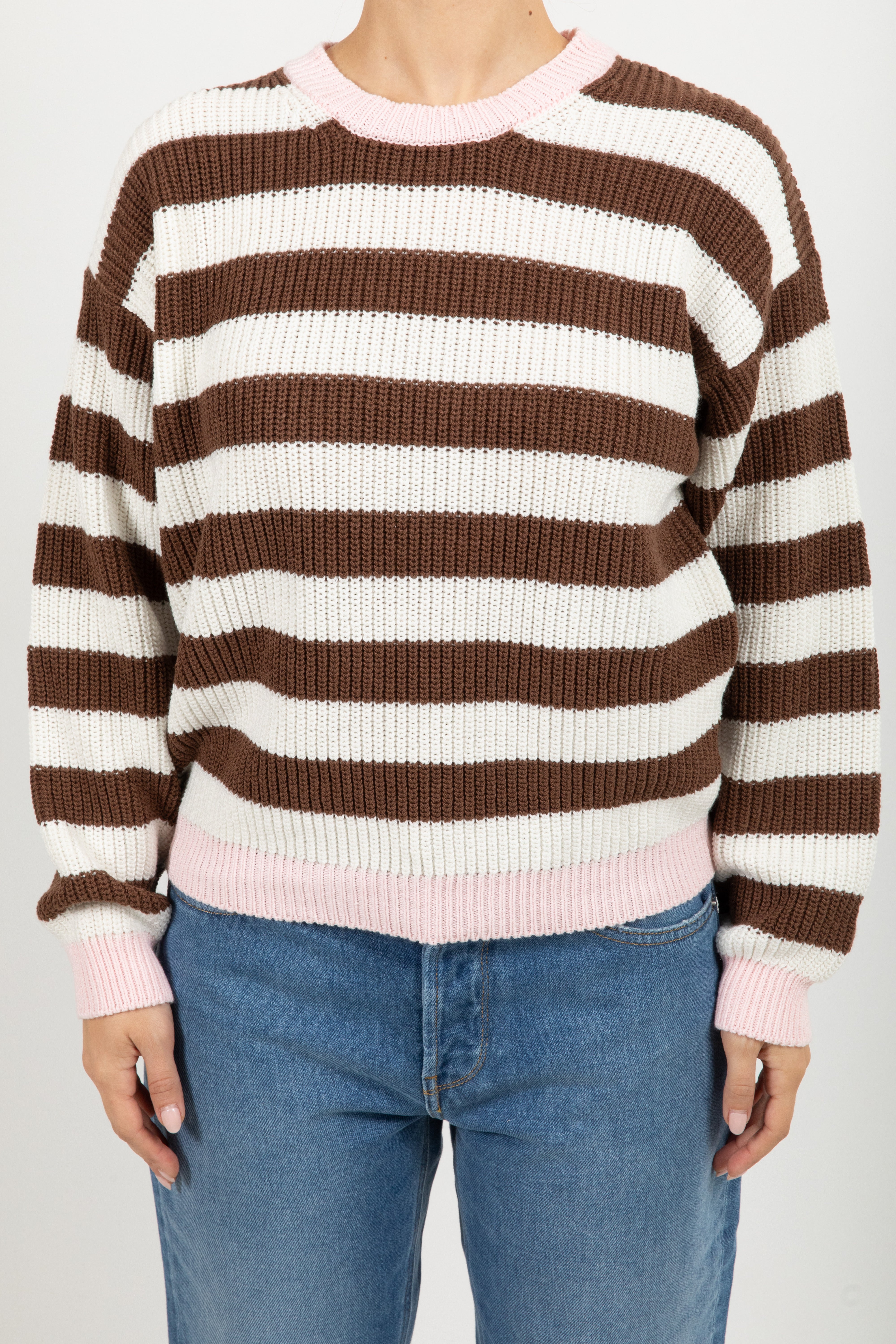 Maglia girocollo a righe larghe con bordo a contrasto Tensione IN
