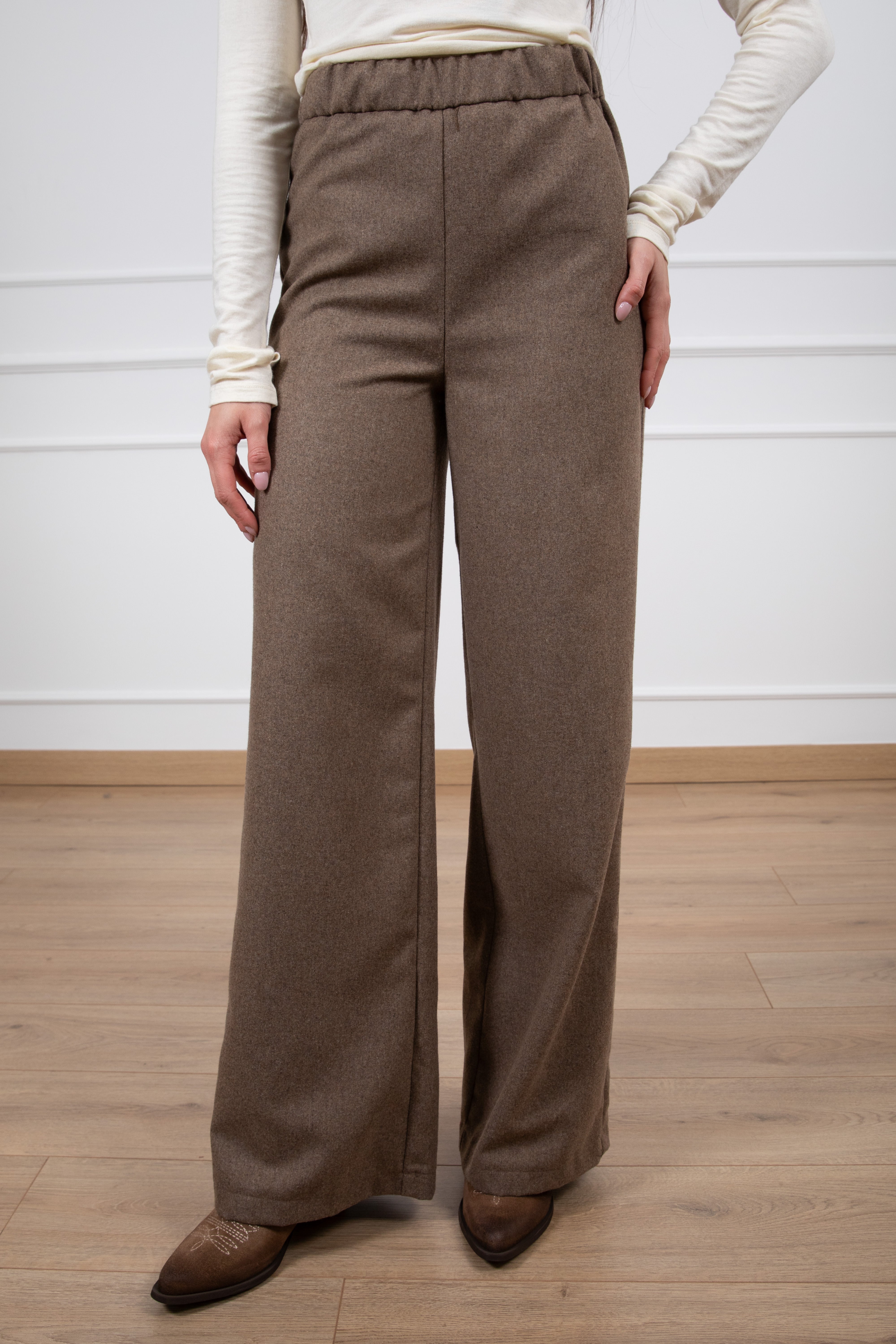 Pantalone gamba dritta in flanella con elastico ViCOLO