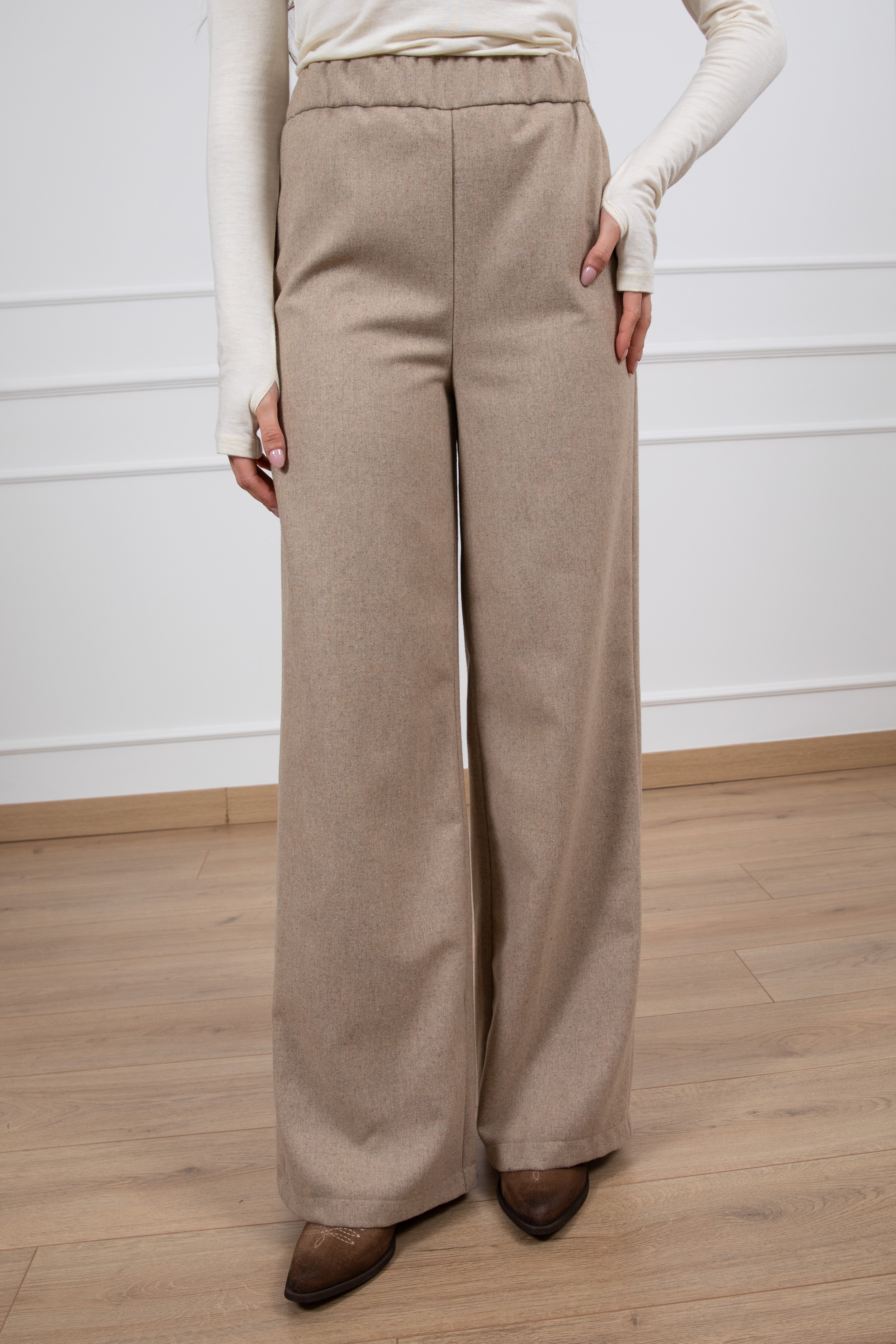 Pantalone gamba dritta in flanella con elastico ViCOLO