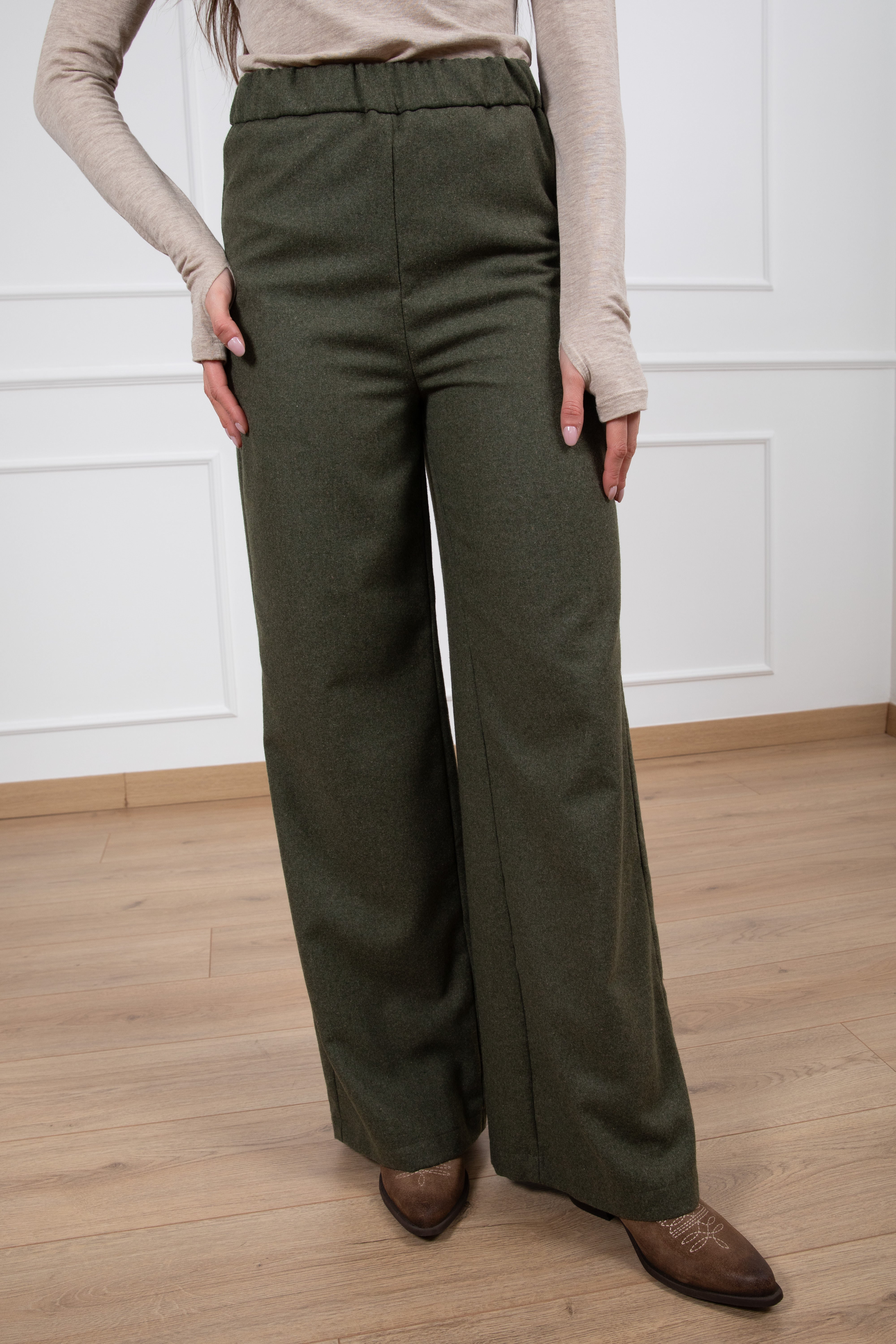 Pantalone gamba dritta in flanella con elastico ViCOLO