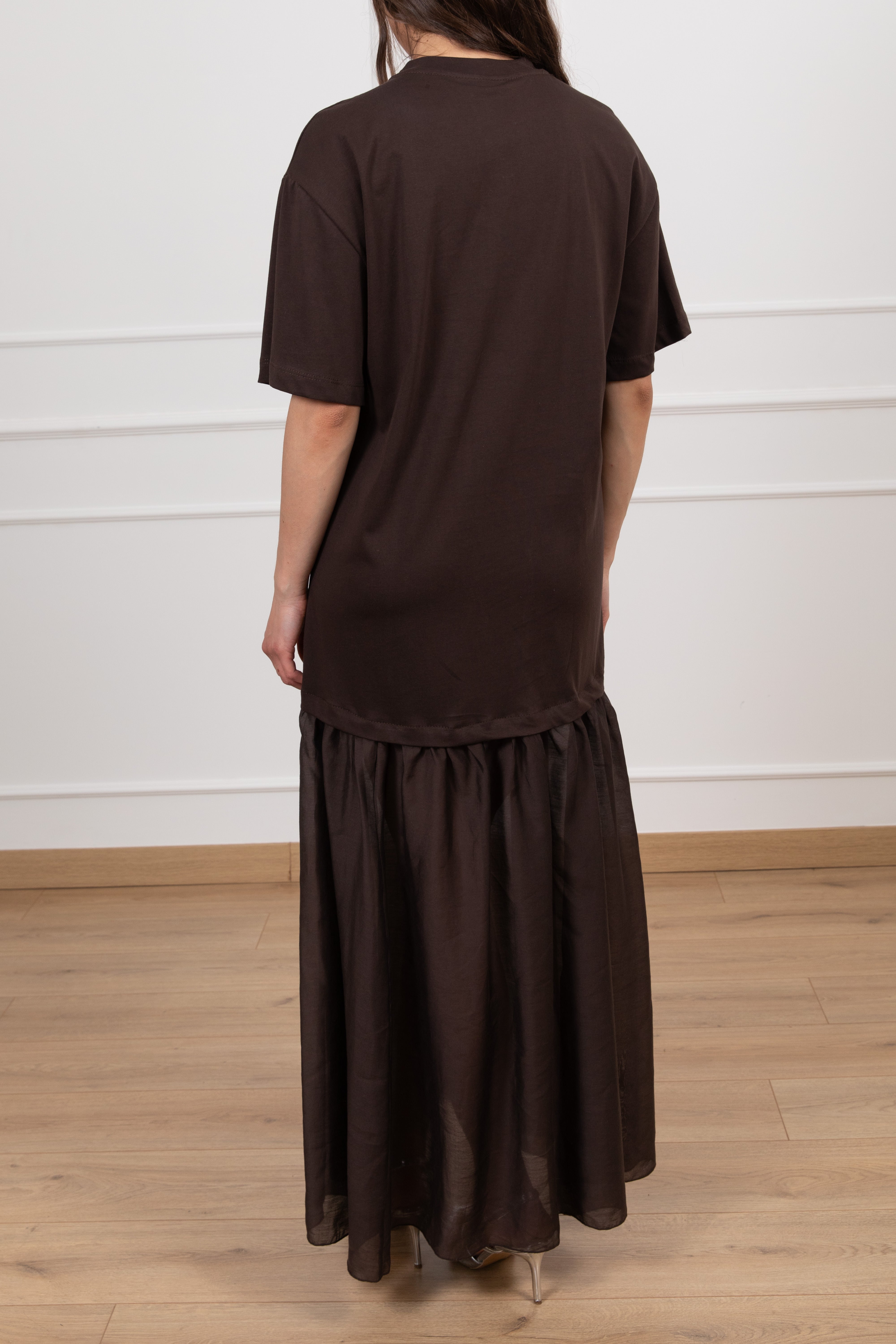 Abito t-shirt bi-materico con tasca paillettes Tensione IN