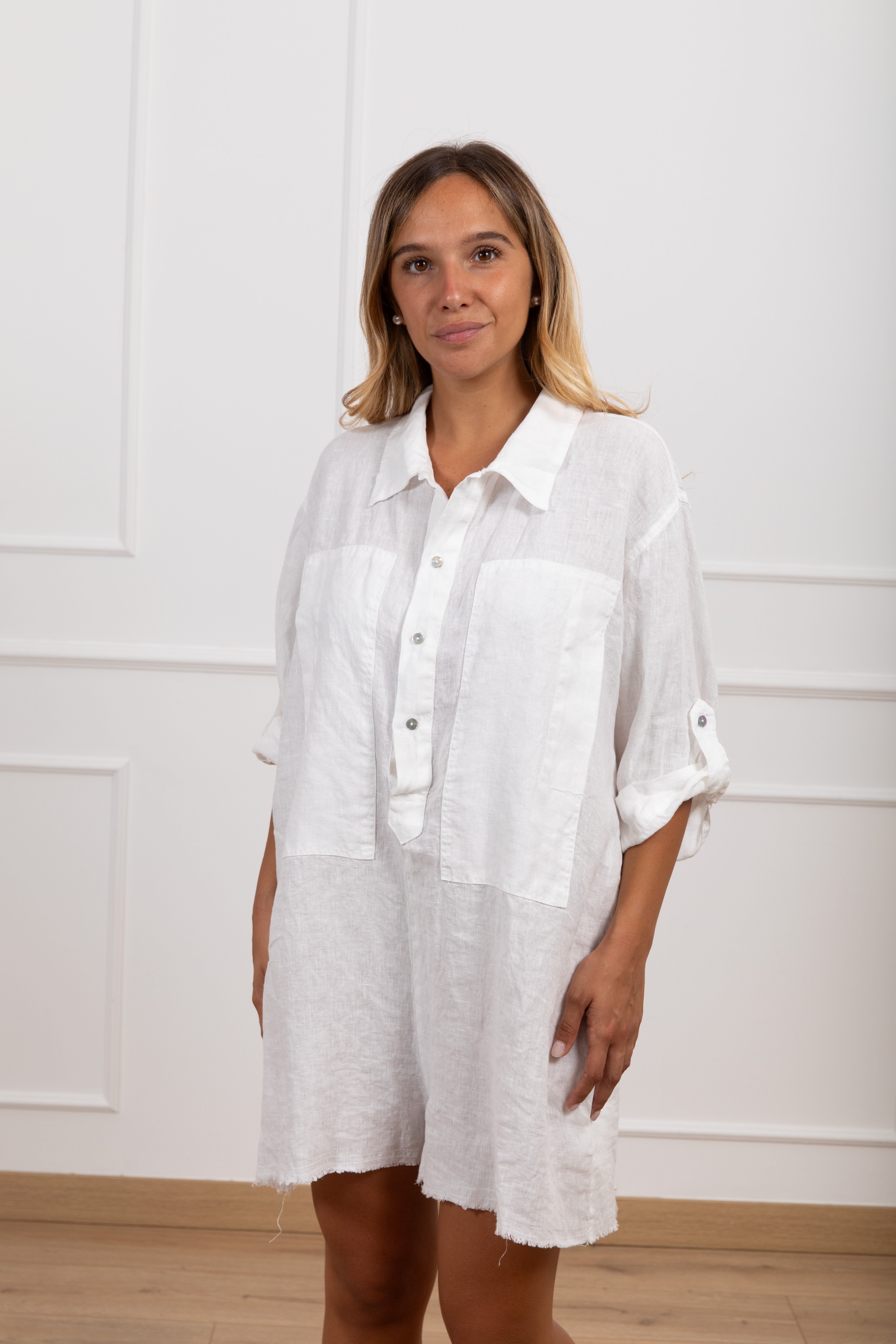 Jumpsuit corta 100% lino stropicciato Tensione IN
